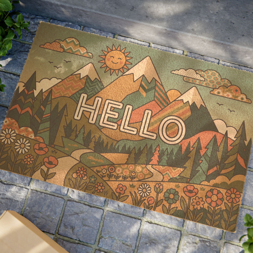 Groovy Retro Mountain Hello Sunshine Art