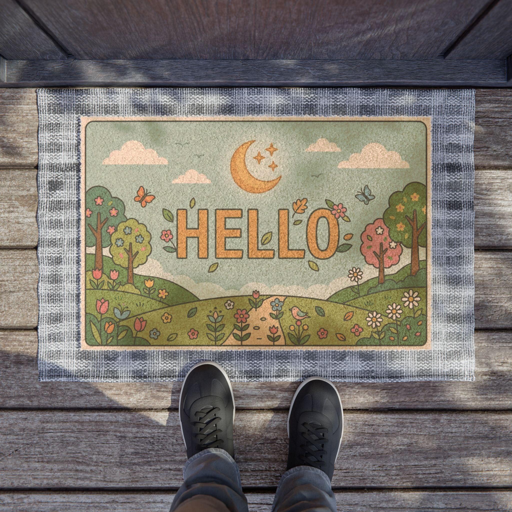 Whimsical Moonlit Spring Welcome Mat