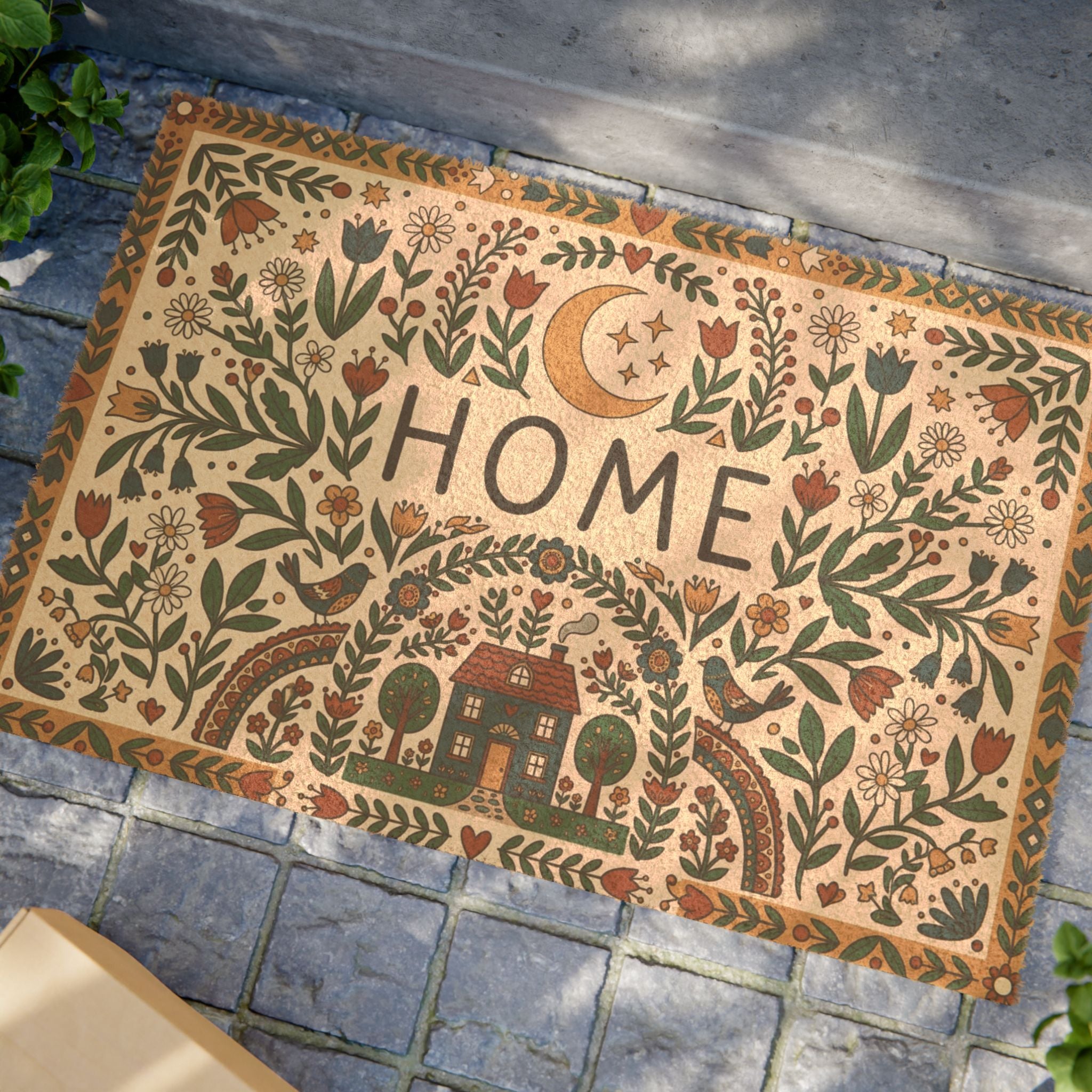 Cozy Nordic Spring Folk Art Home Mat