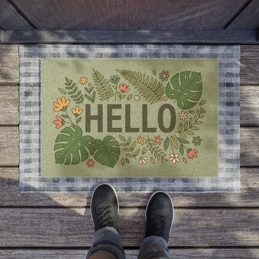 Tropical Monstera Hello Welcome Mat