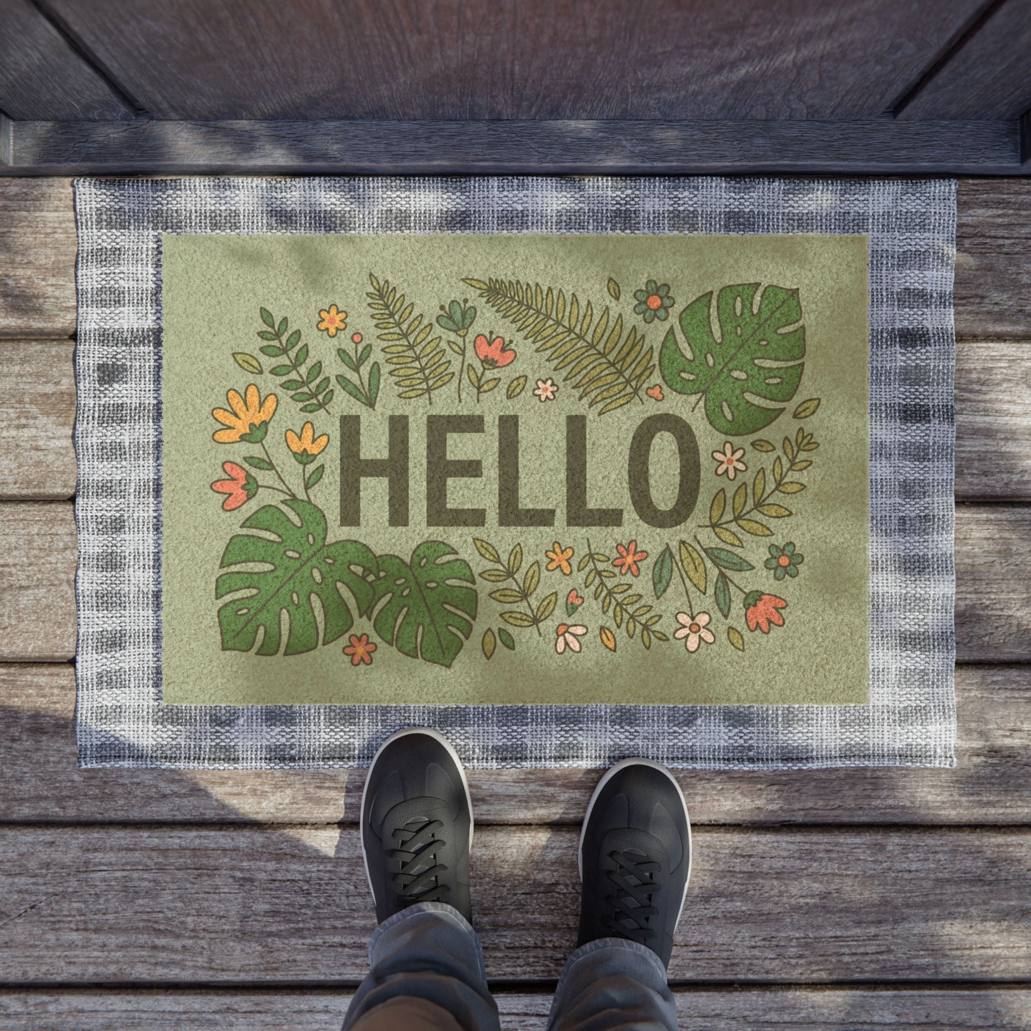 Tropical Monstera Hello Welcome Mat