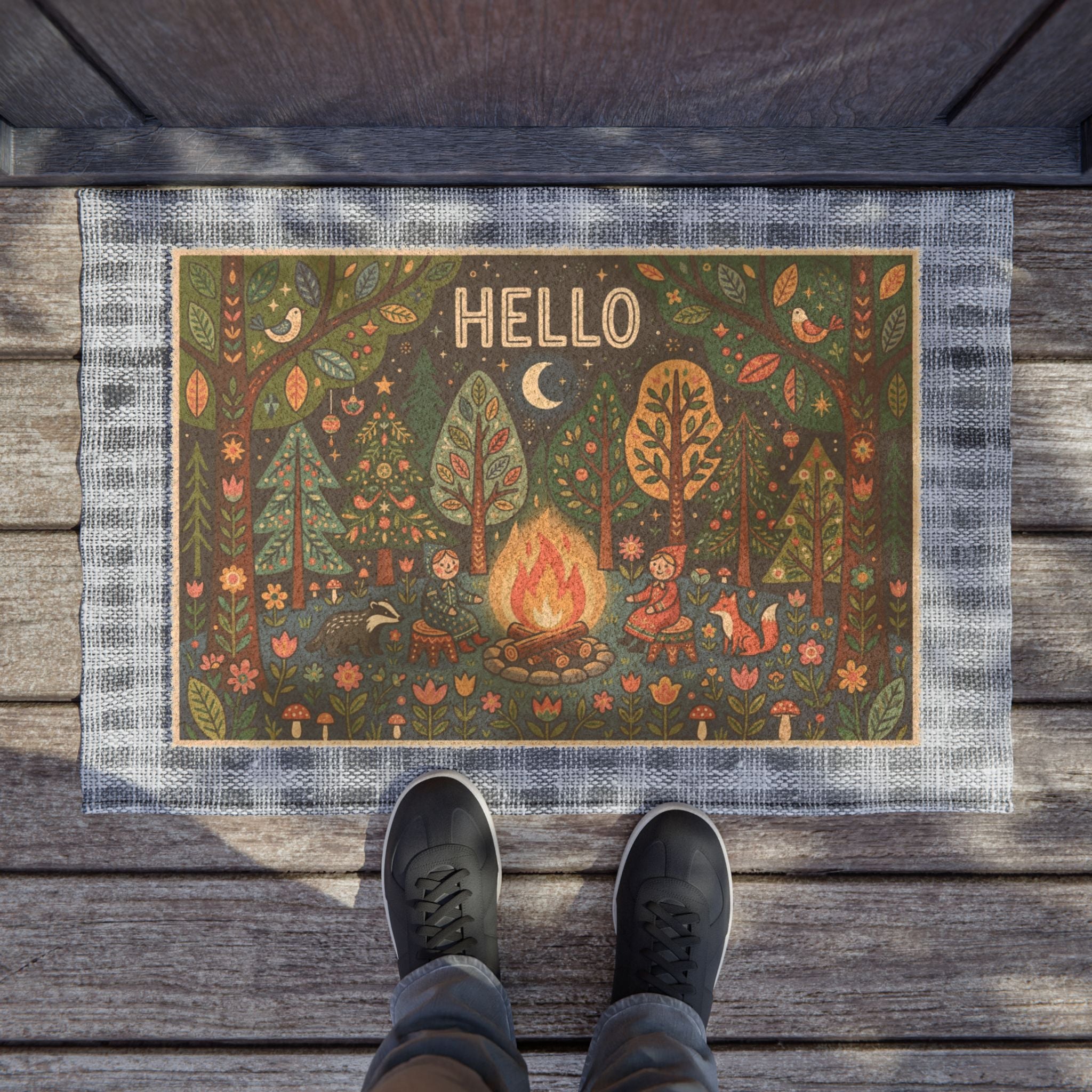 Cozy Nordic Forest Campfire Welcome Print