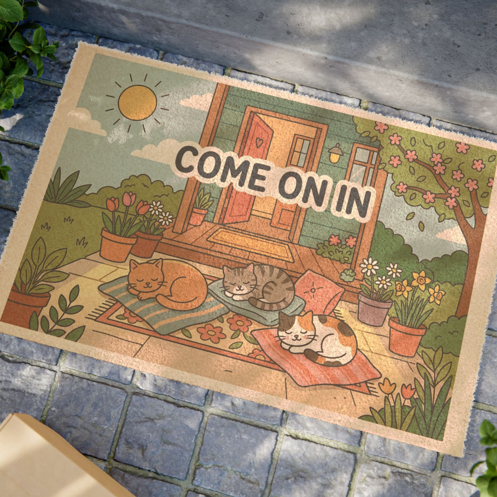 Springtime Sun-Napping Cats Doormat