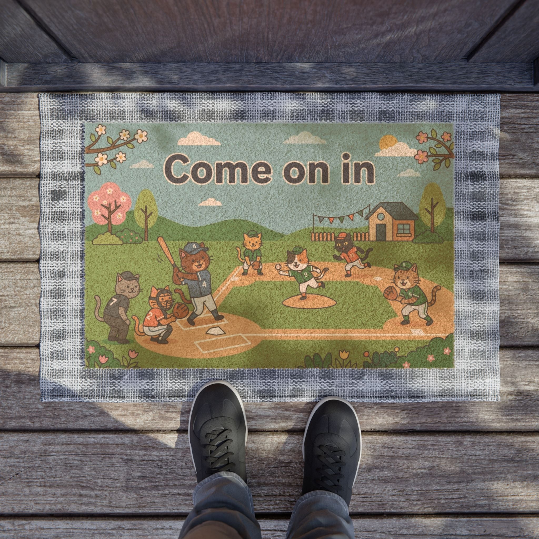 Batter Up Kittens Welcome Doormat