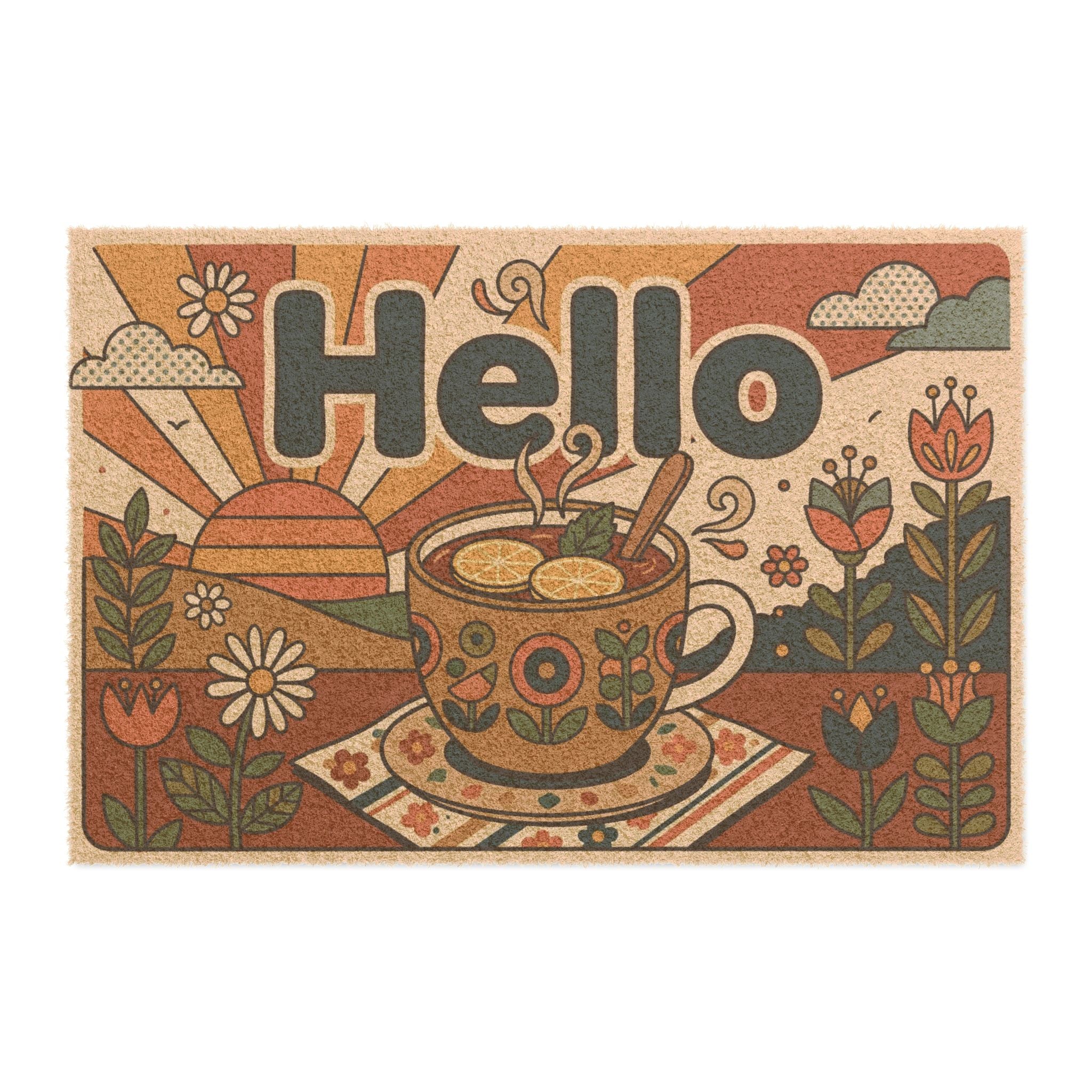 Groovy 70s Sunshine & Tea Hello Welcome Mat