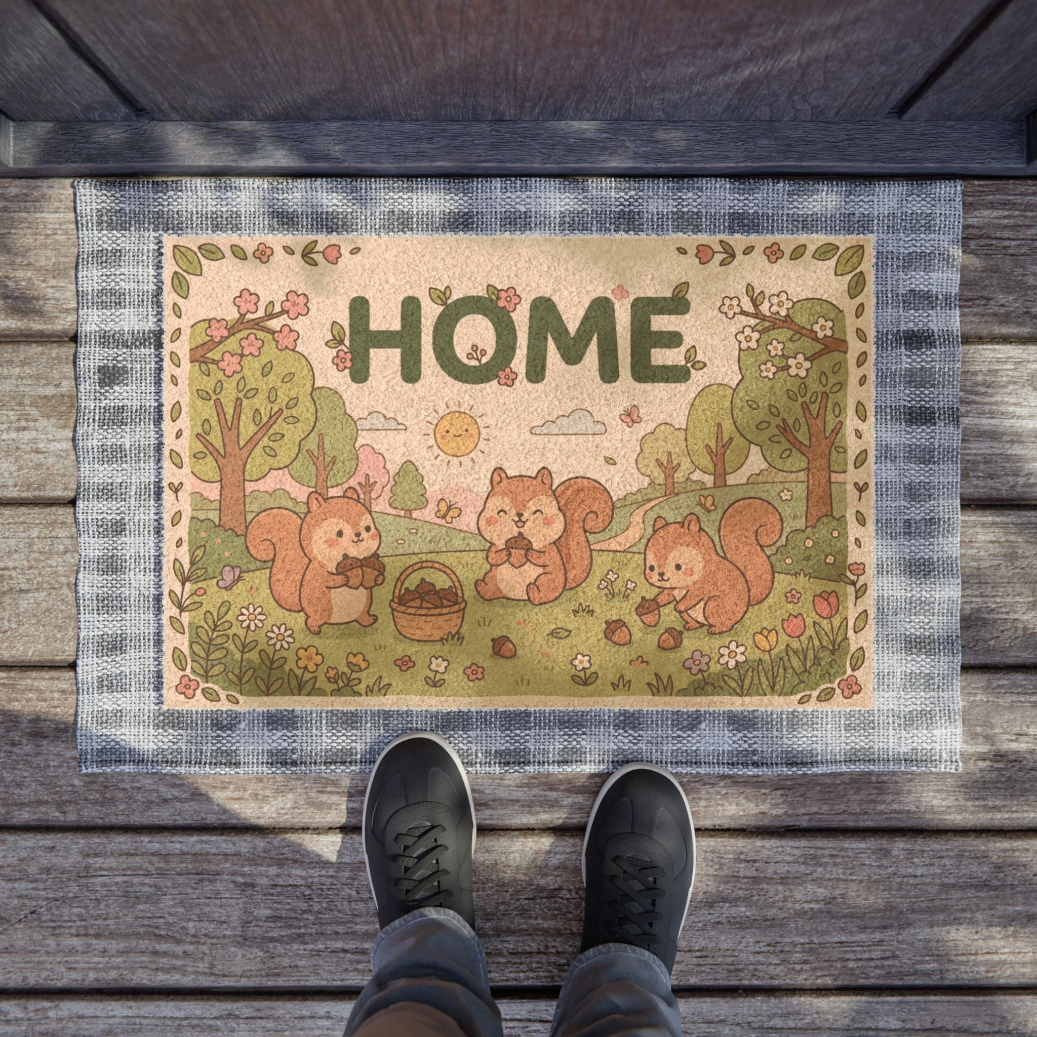 Cozy Kawaii Spring Squirrels Home Doormat