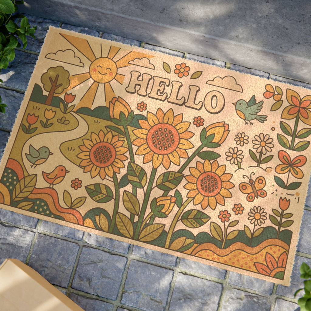 Groovy Sunflower Fields Hello Welcome Mat