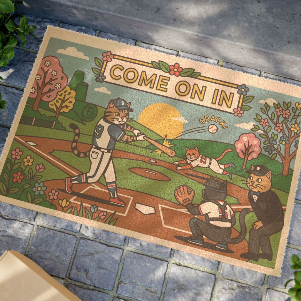 Pop Art Baseball Kitties Welcome Doormat