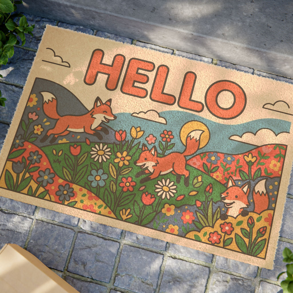 Retro Bold Pop Art Hello Foxes Meadow Print