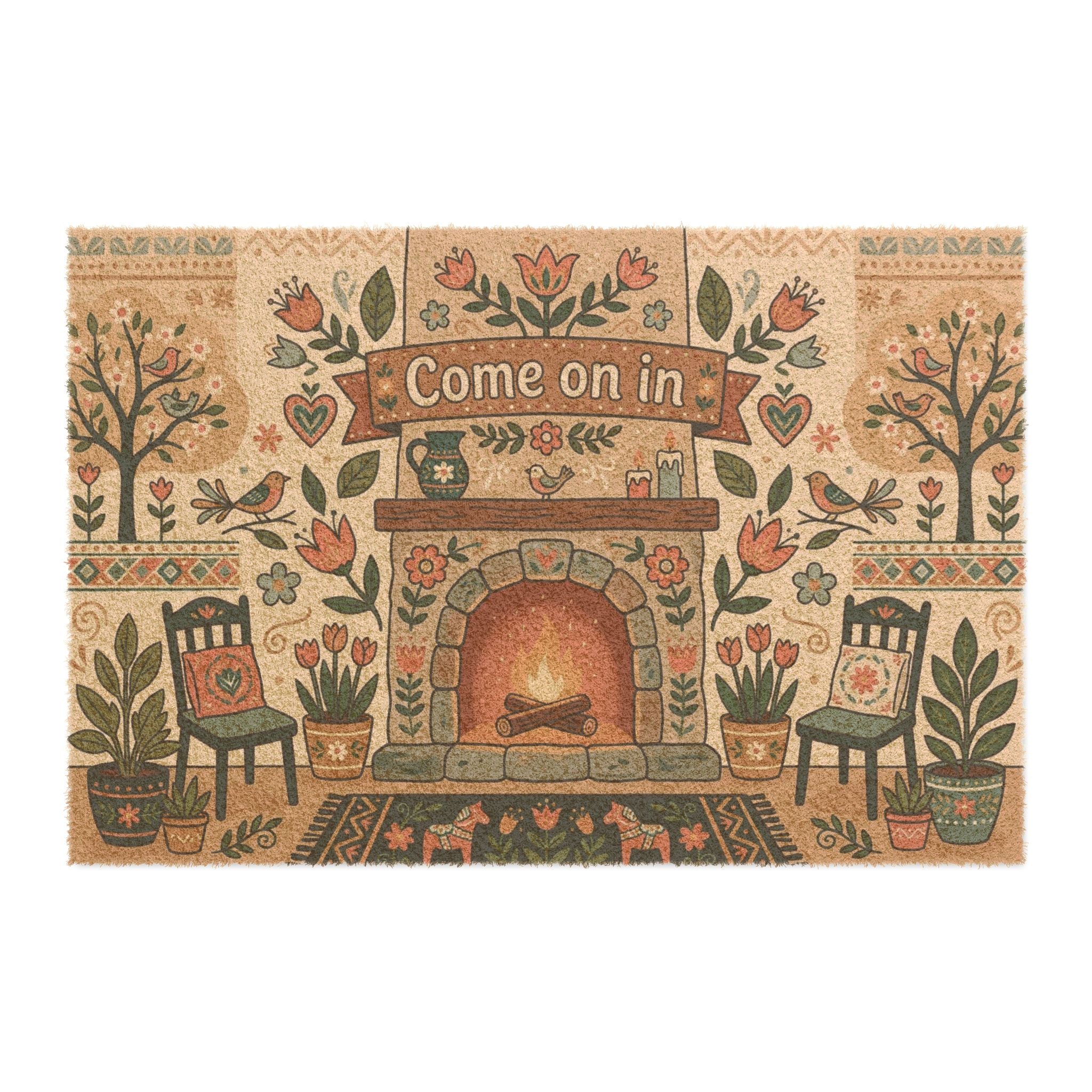 Nordic Spring Hearth Folk Art Welcome Doormat