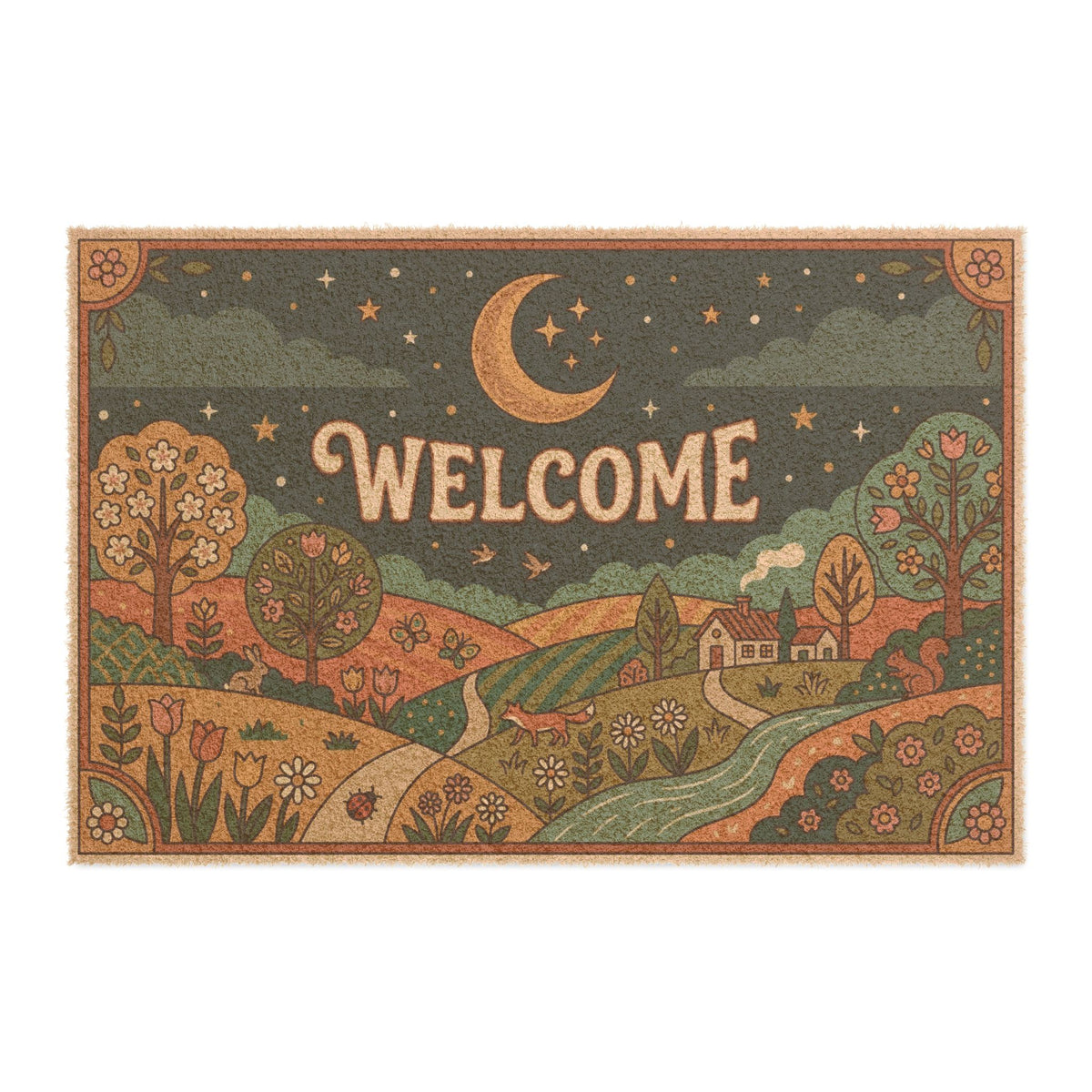 Retro 70s Celestial Garden Welcome Doormat