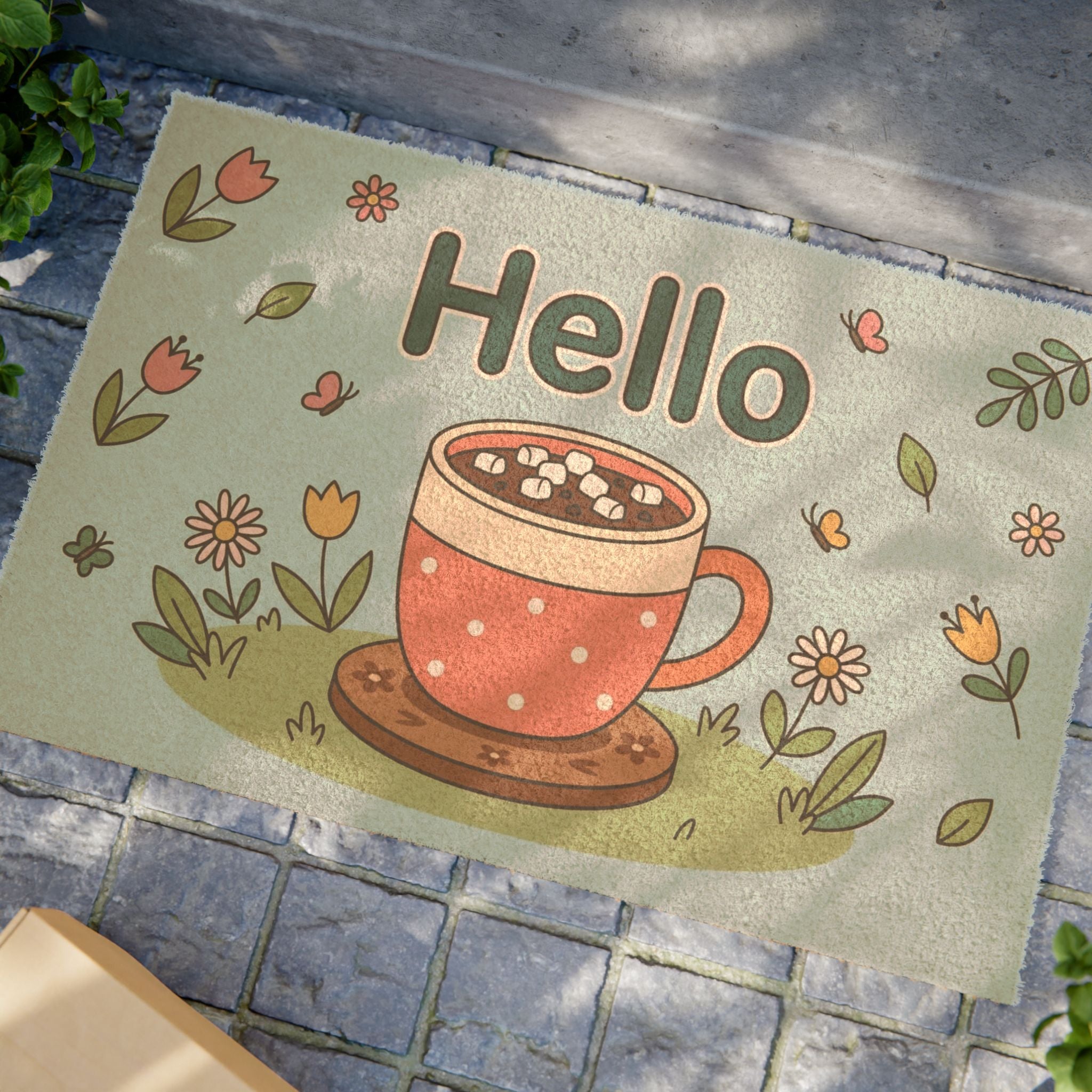 Cozy Hello Spring Cocoa Mug Illustration