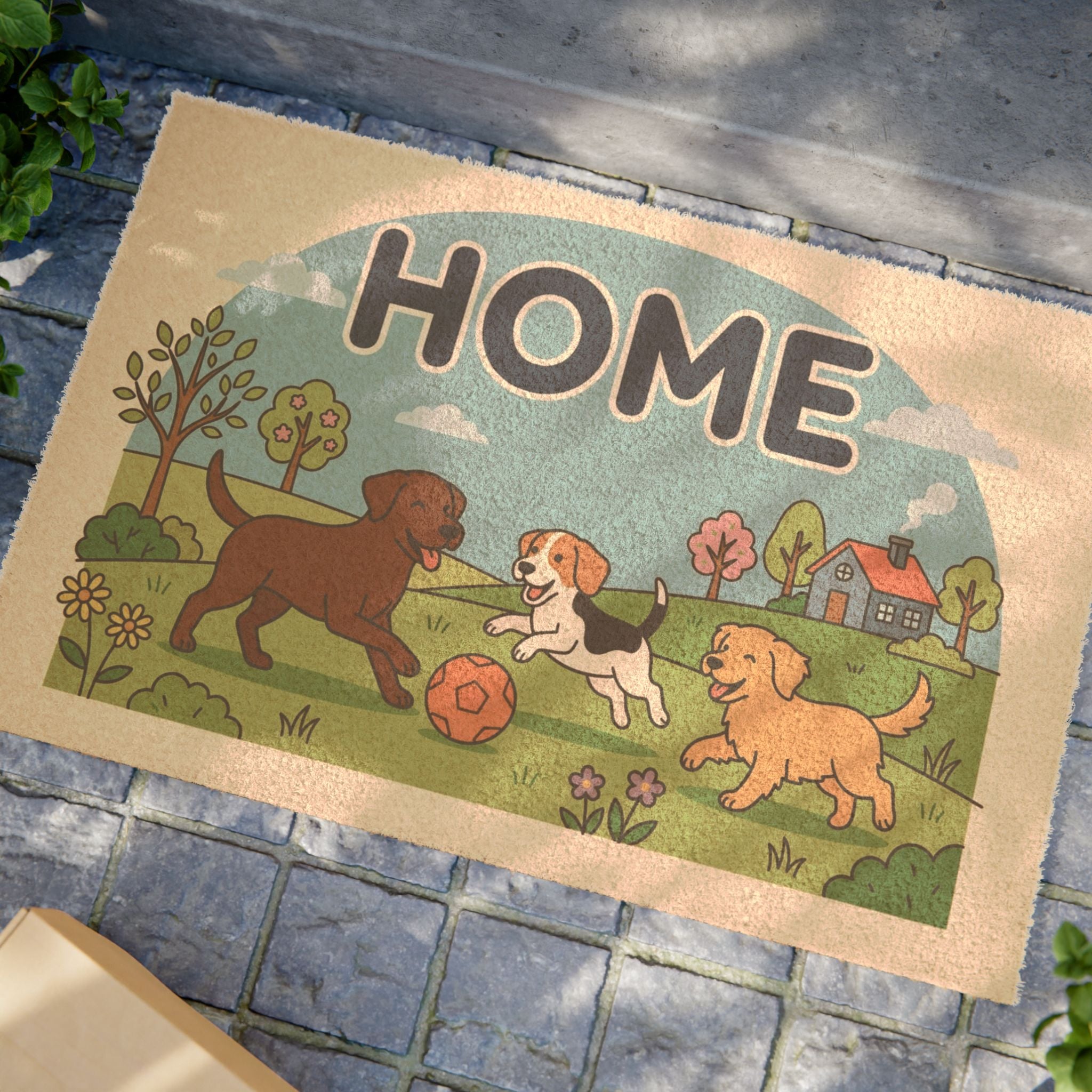 Playful Pups Springtime Home Doormat