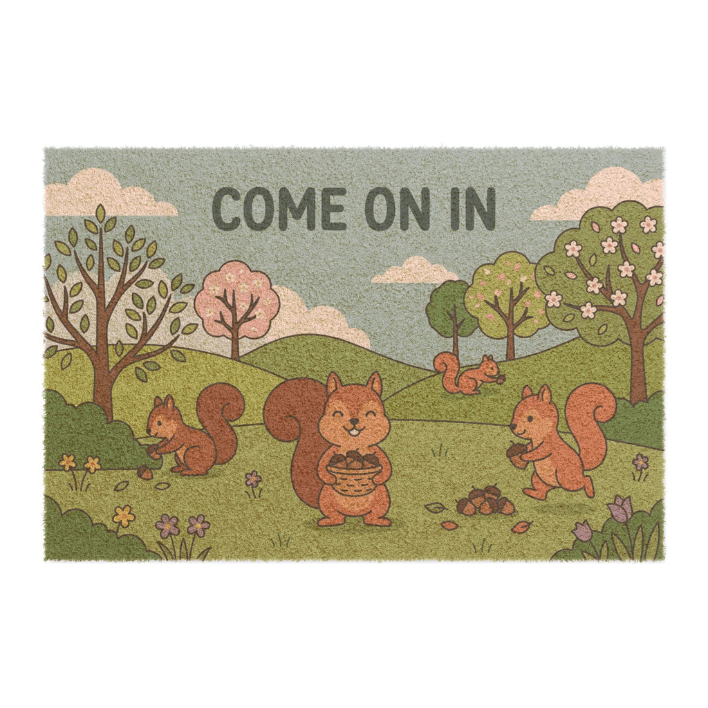 Whimsical Spring Squirrels Welcome Doormat