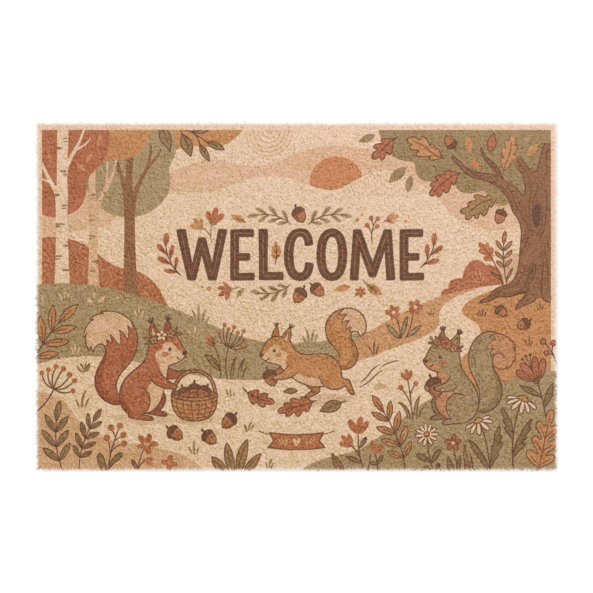 Boho Woodland Squirrels Welcome Doormat