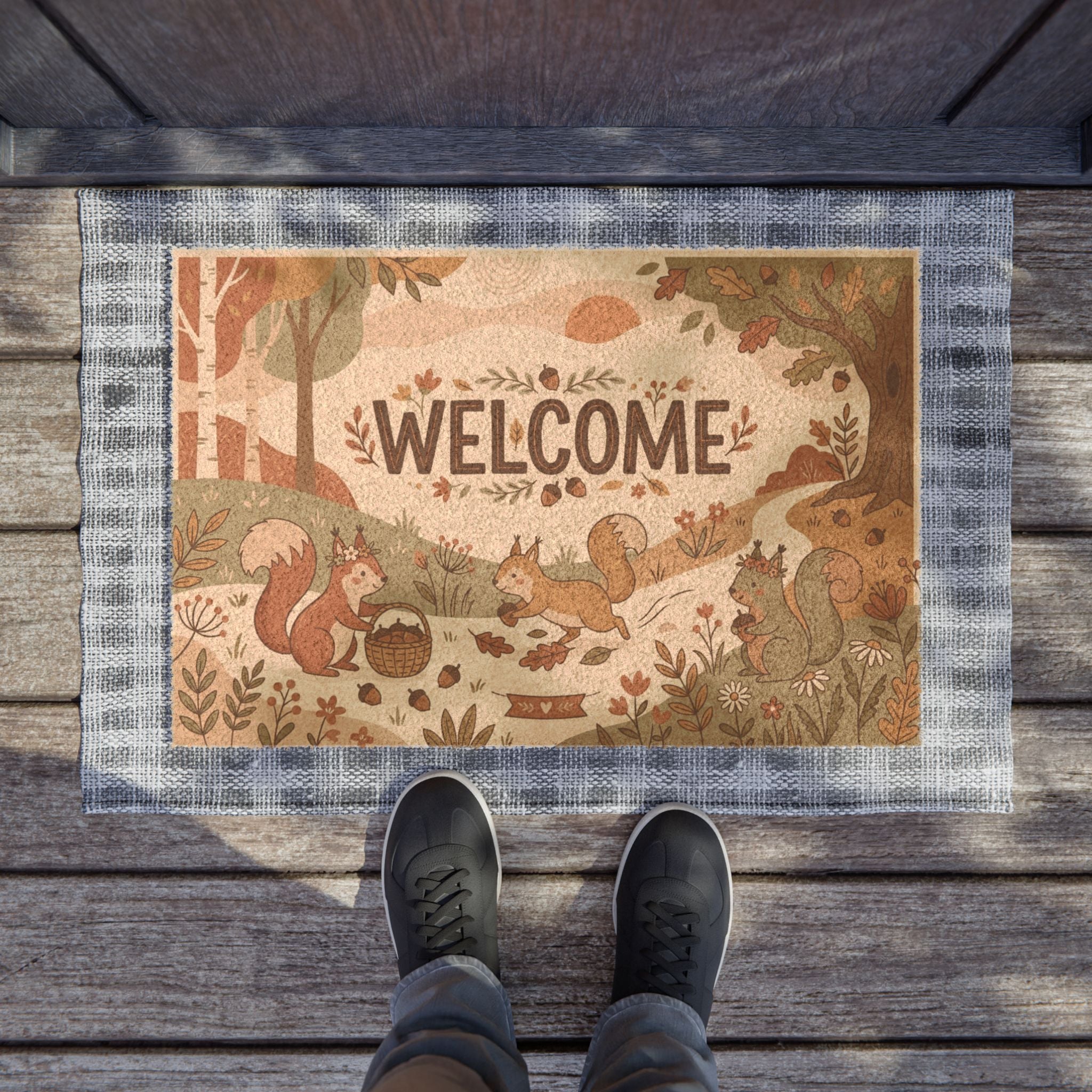 Boho Woodland Squirrels Welcome Doormat