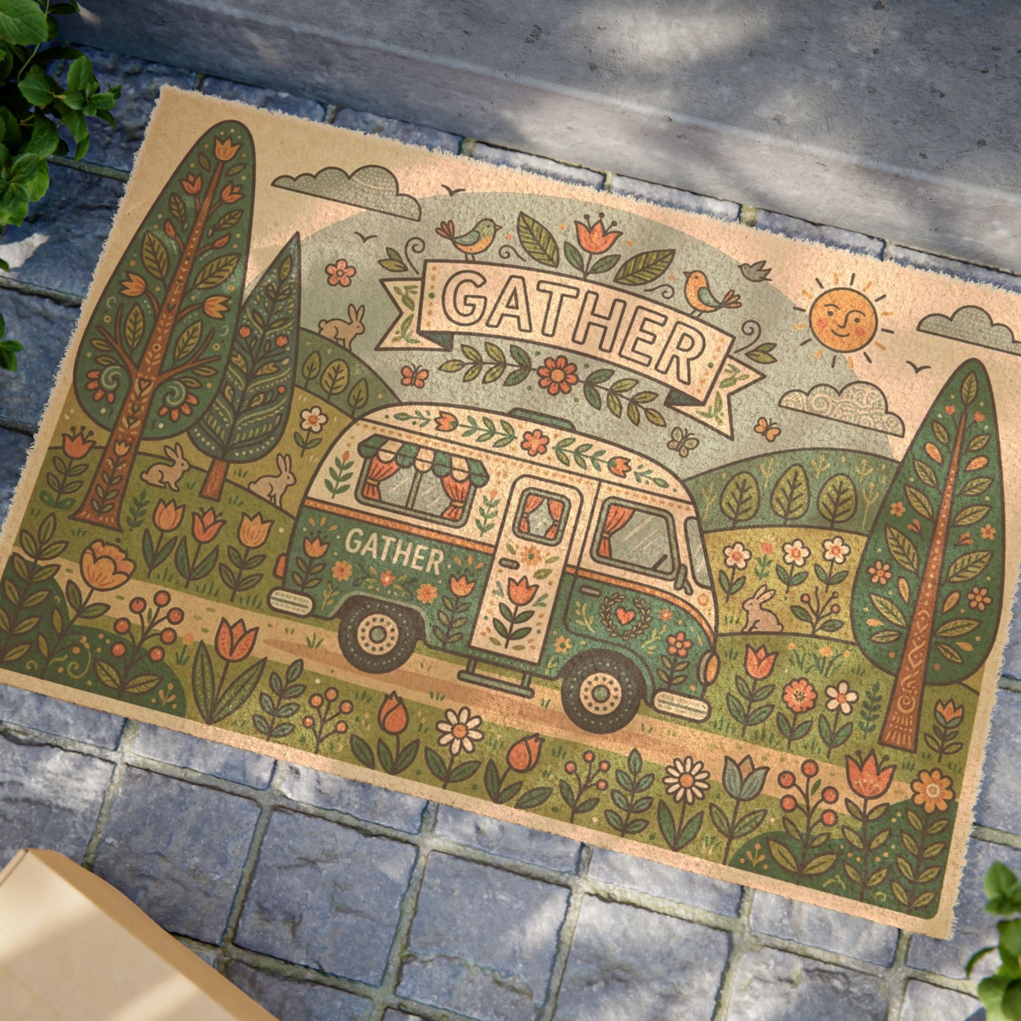 Scandinavian Folk Art Cozy Gather Camper Art
