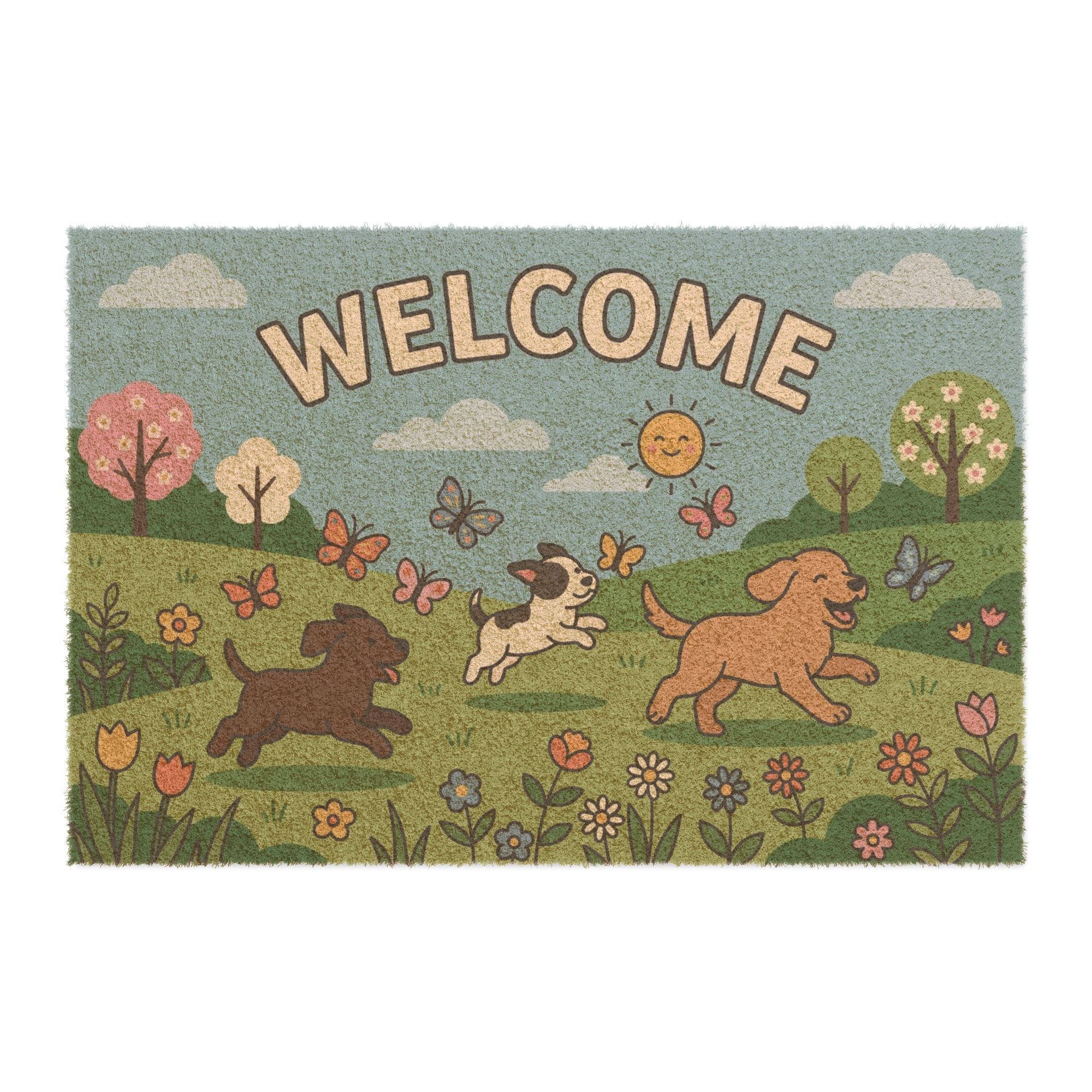Playful Puppies Spring Welcome Doormat