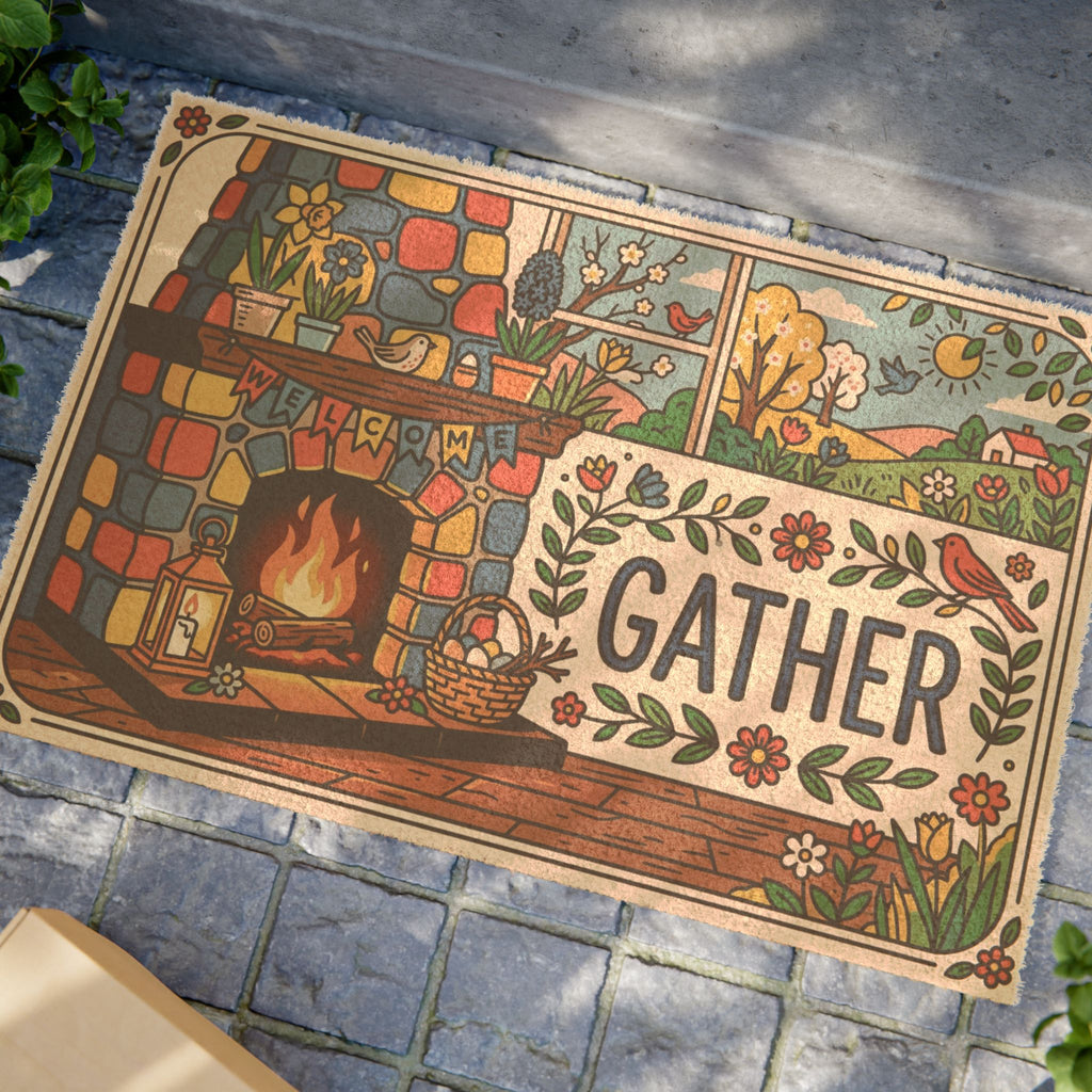 Vibrant Retro Spring Hearth Gather Doormat