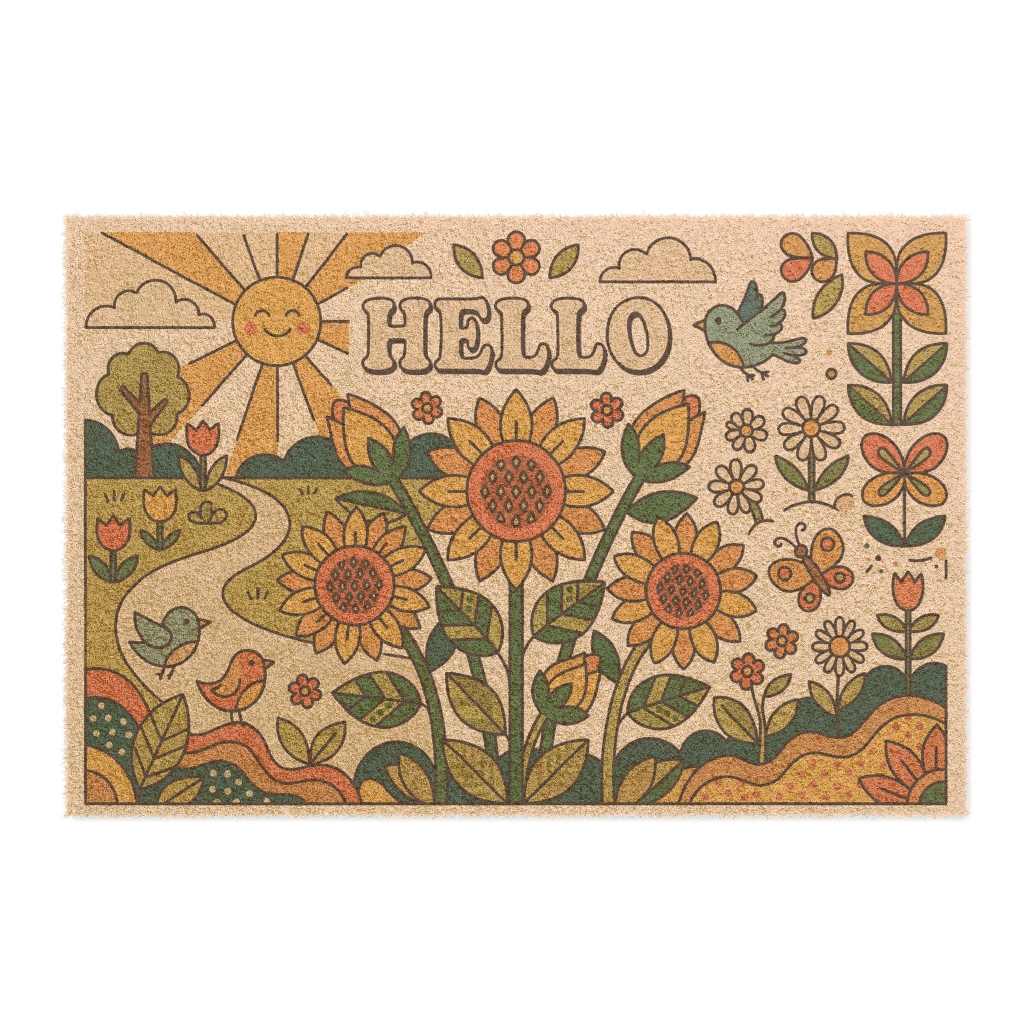 Groovy Sunflower Fields Hello Welcome Mat