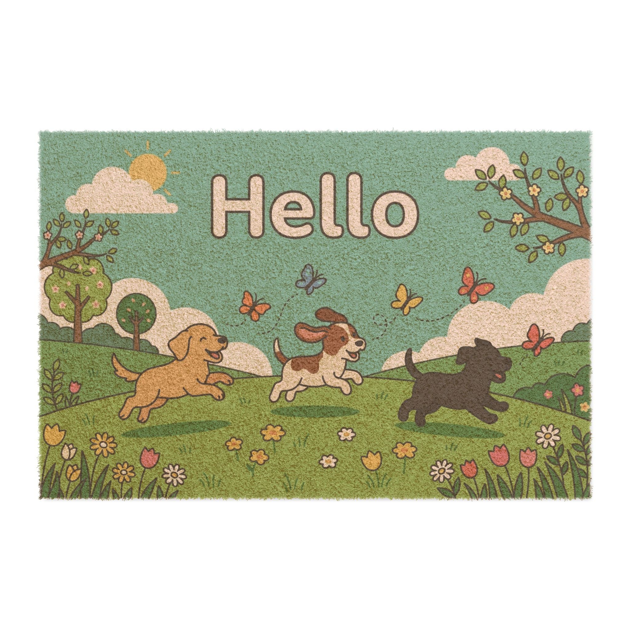 Hello Puppies Spring Welcome Mat