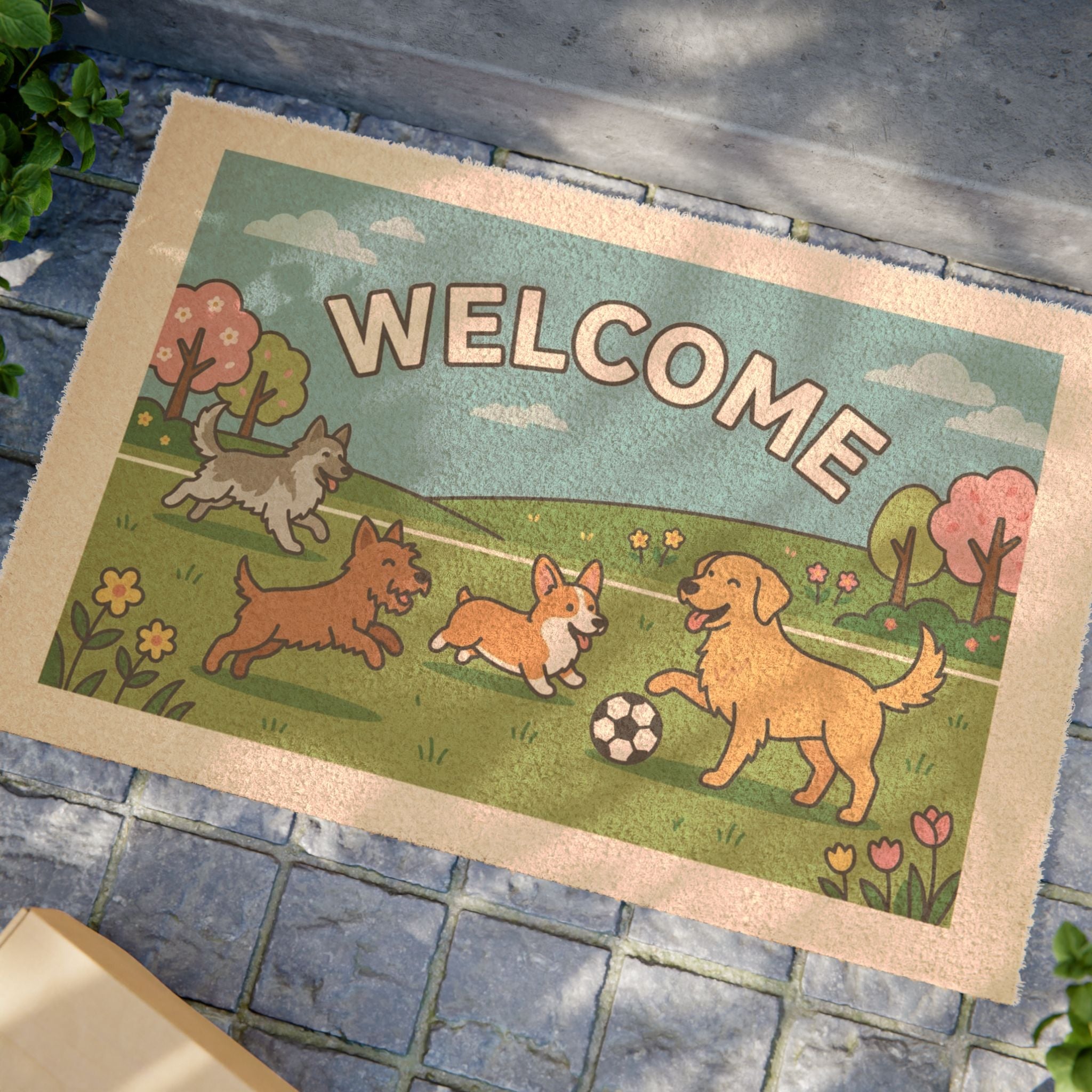 Playful Pups Spring Welcome Doormat