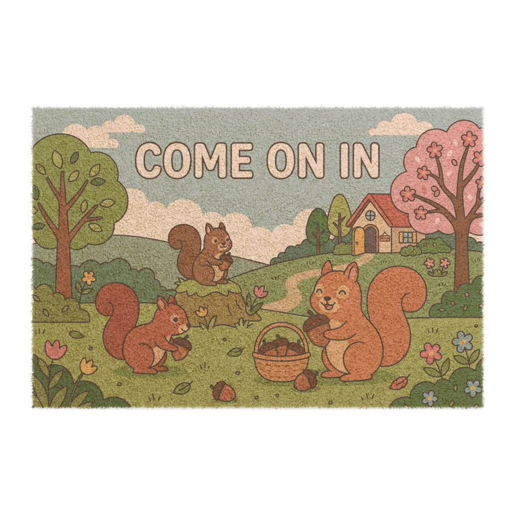 Happy Squirrels Spring Welcome Mat