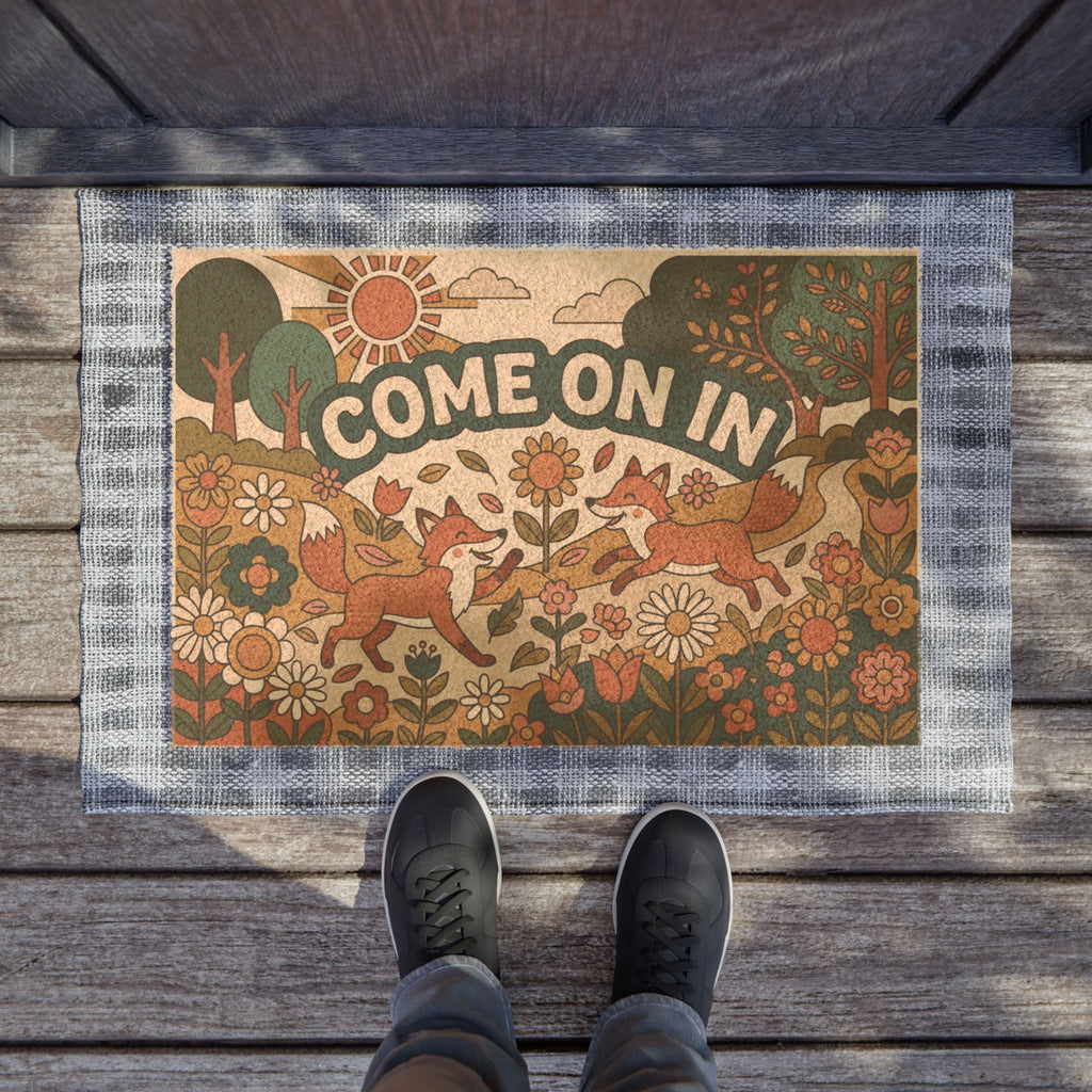 Groovy Retro Foxes Spring Welcome Doormat