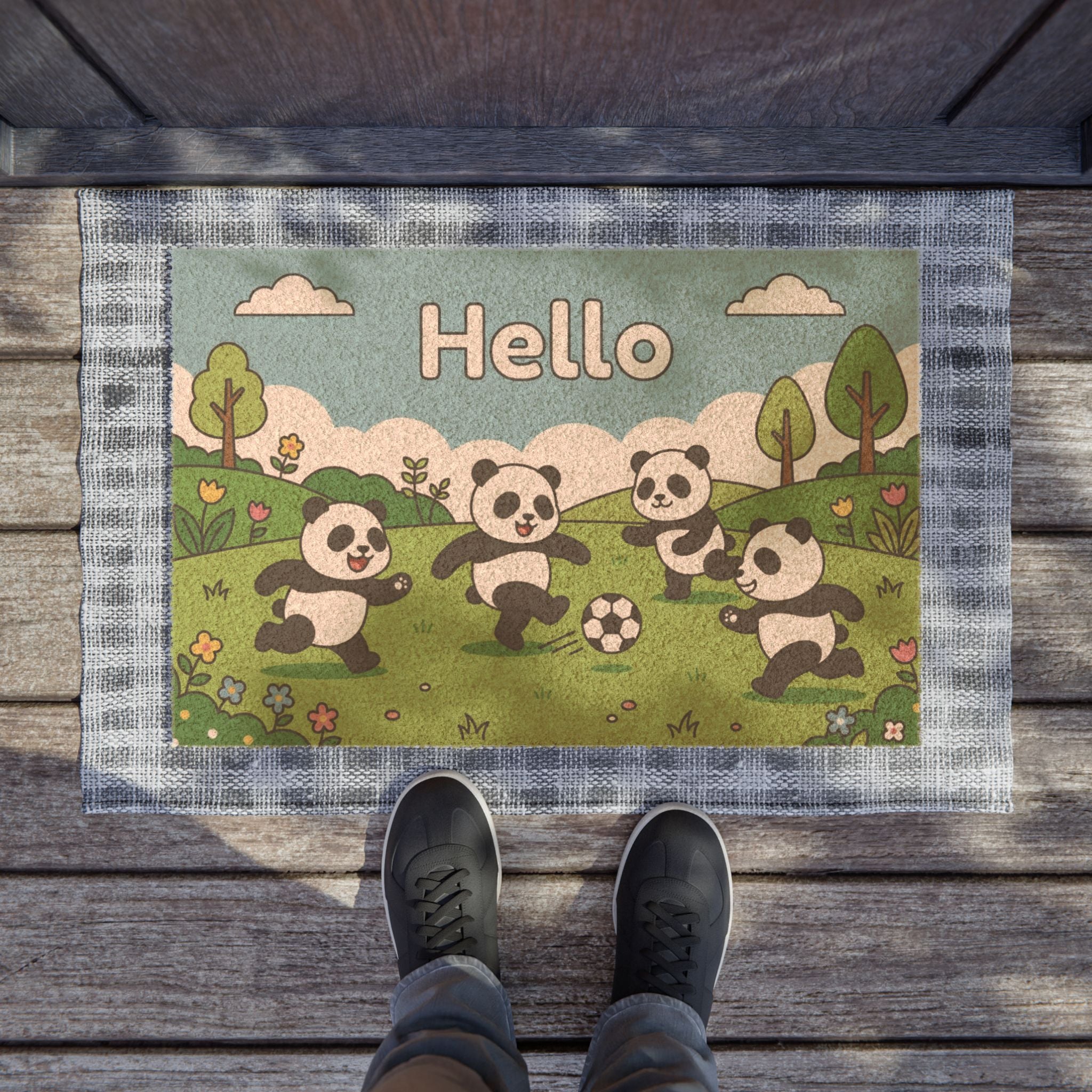 Playful Pandas Soccer Spring Doormat
