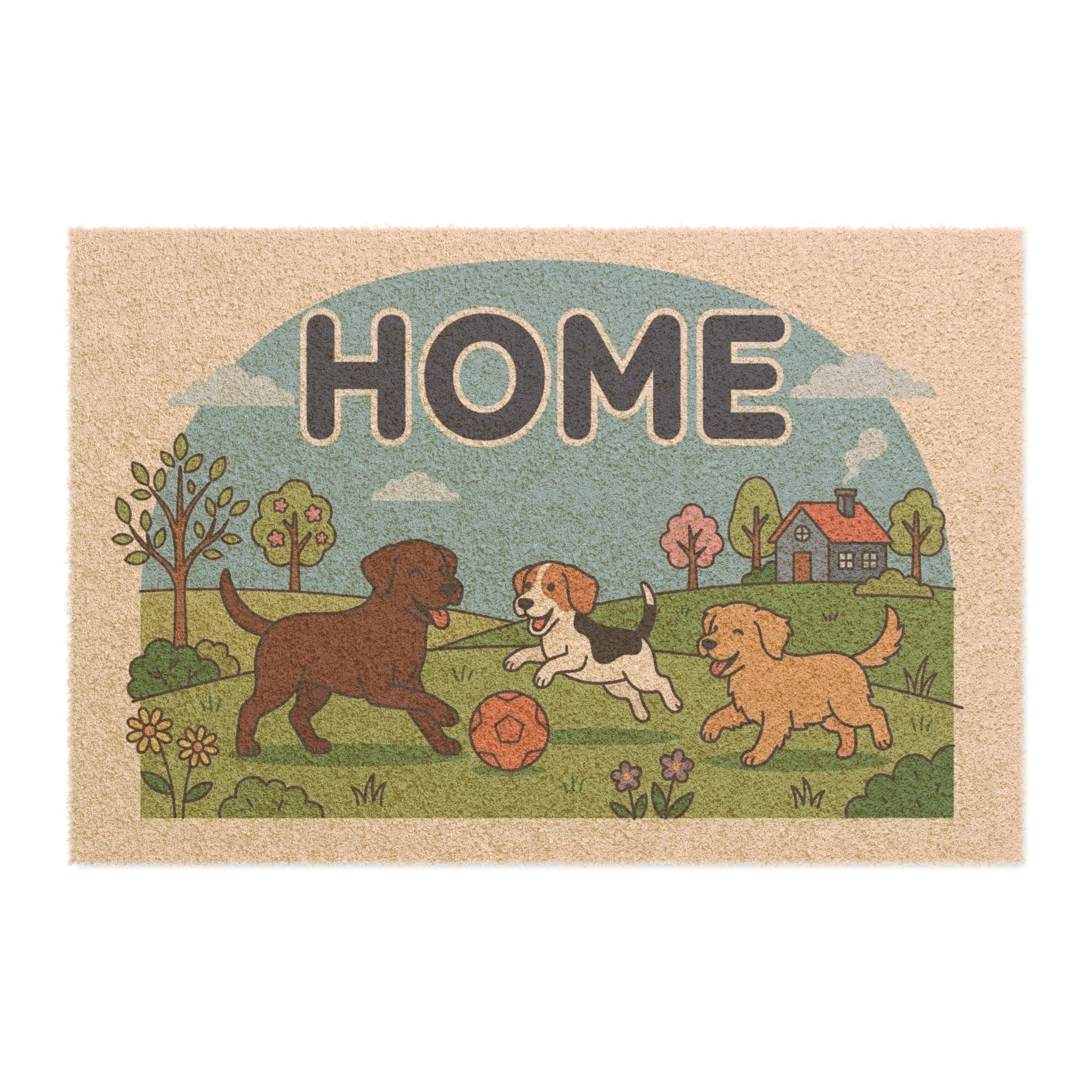 Playful Pups Springtime Home Doormat