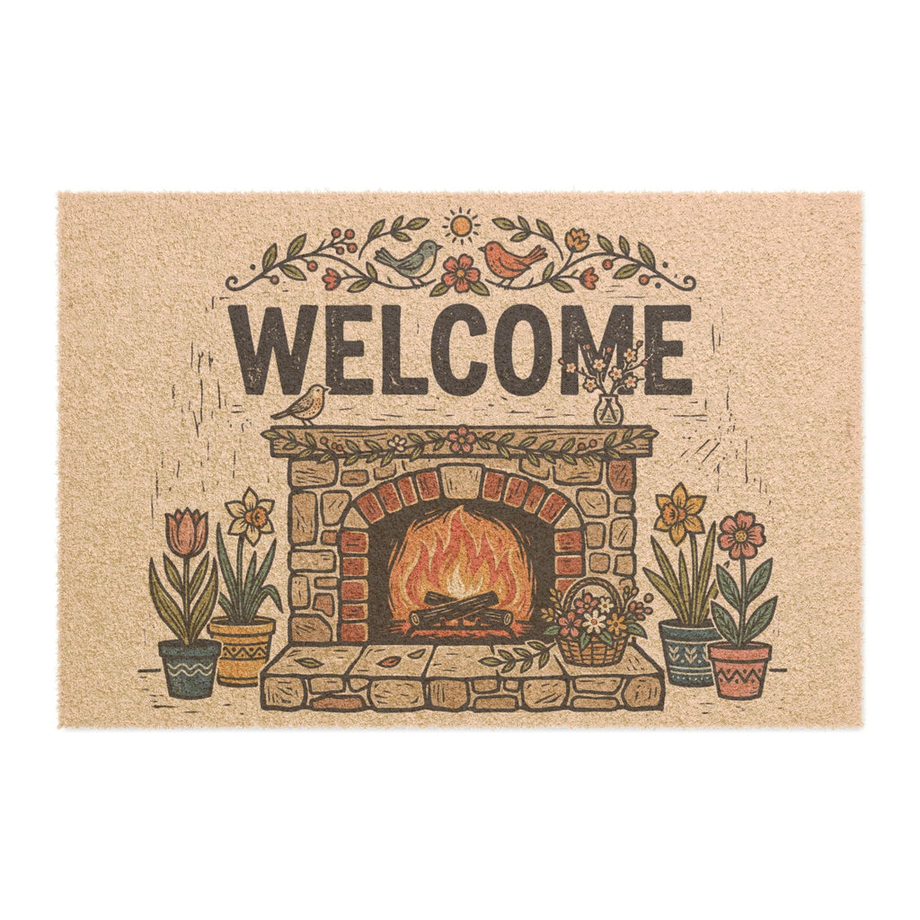 Rustic Spring Hearth Linocut Welcome