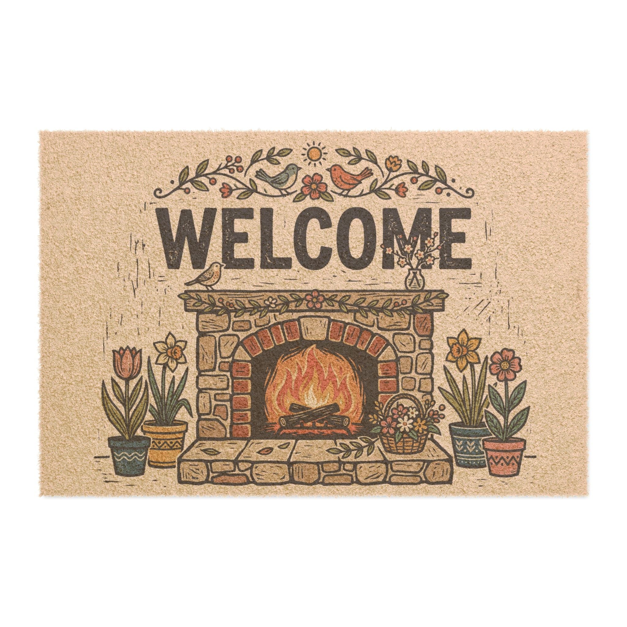 Rustic Spring Hearth Linocut Welcome