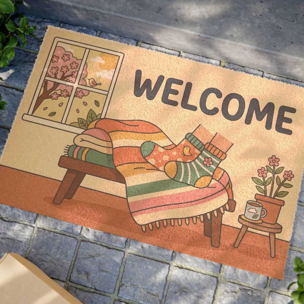 Cozy Blossoms & Socks Spring Welcome Mat