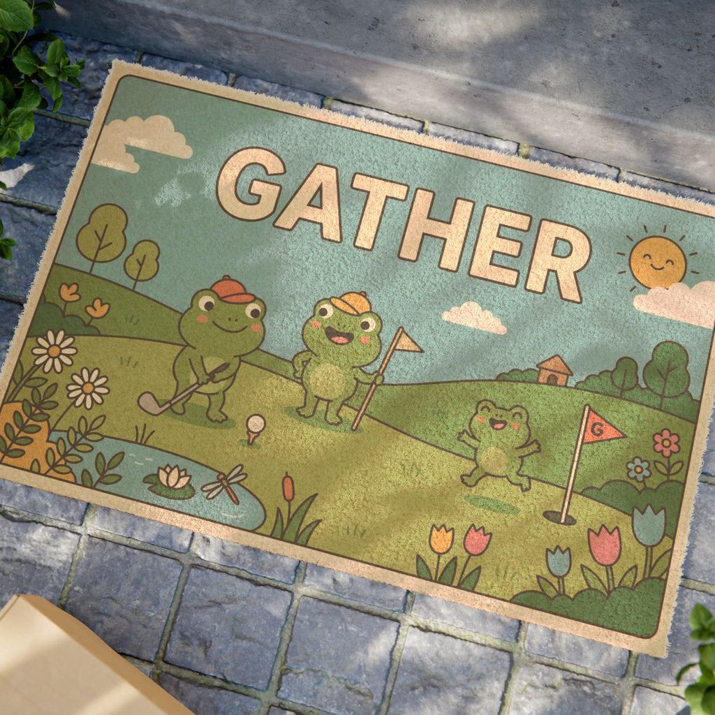 Playful Golfing Frogs Gather Spring Art