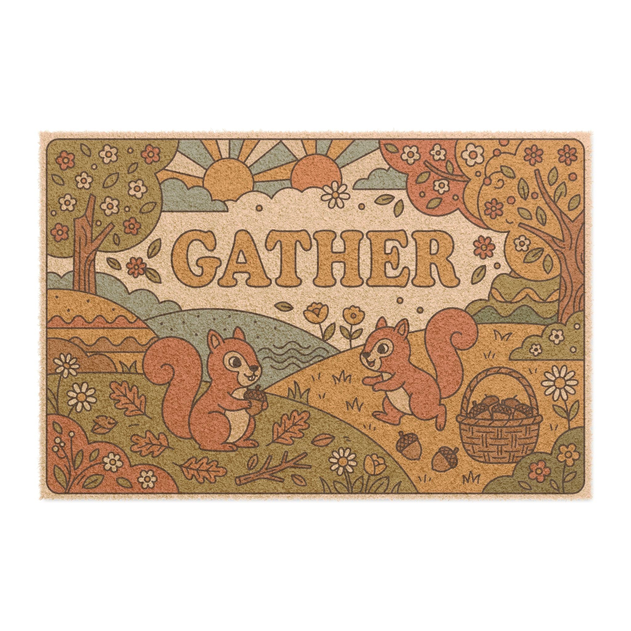 Retro 70s Cozy Squirrels Gather Doormat