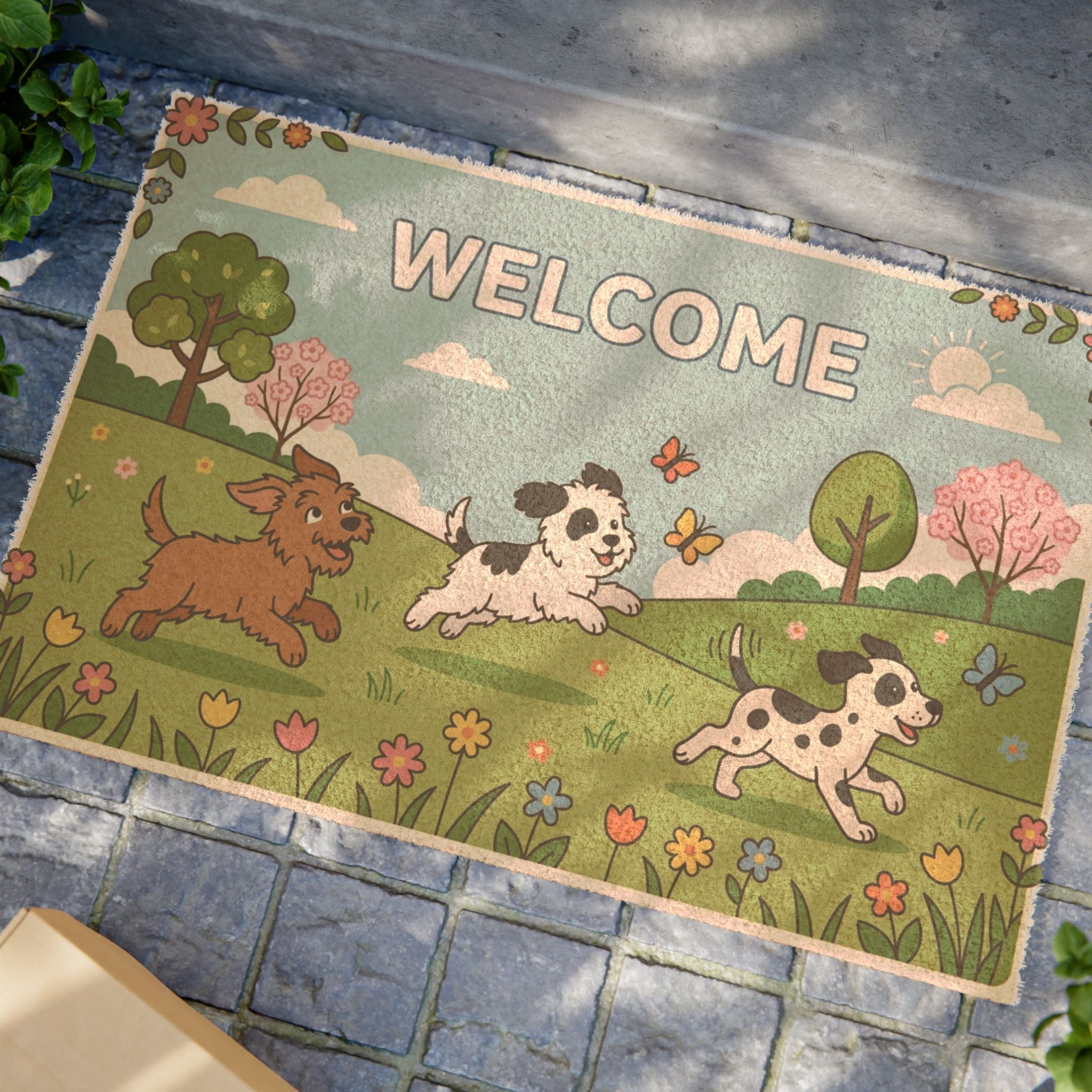 Puppy Playtime Spring Welcome Doormat