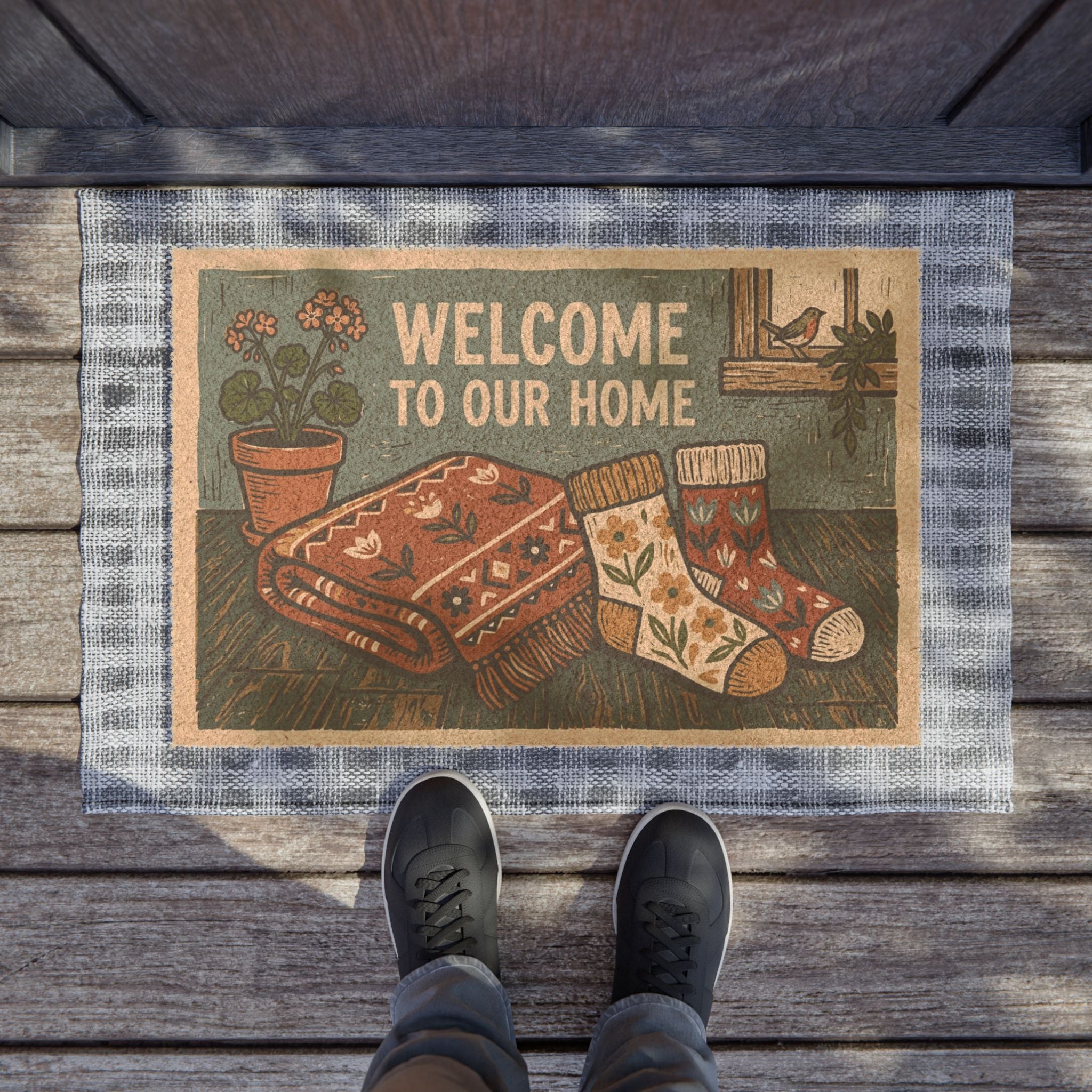 Retro Cozy Spring Socks Welcome Doormat