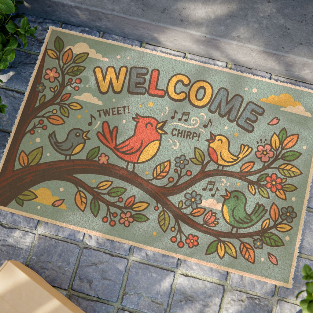 Retro Pop Art Singing Birds Welcome Doormat