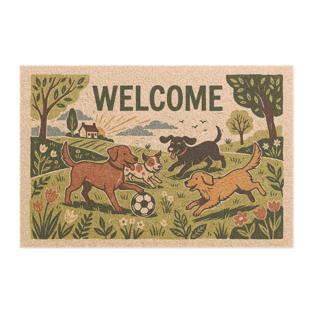 Playful Pups Blockprint Welcome Doormat