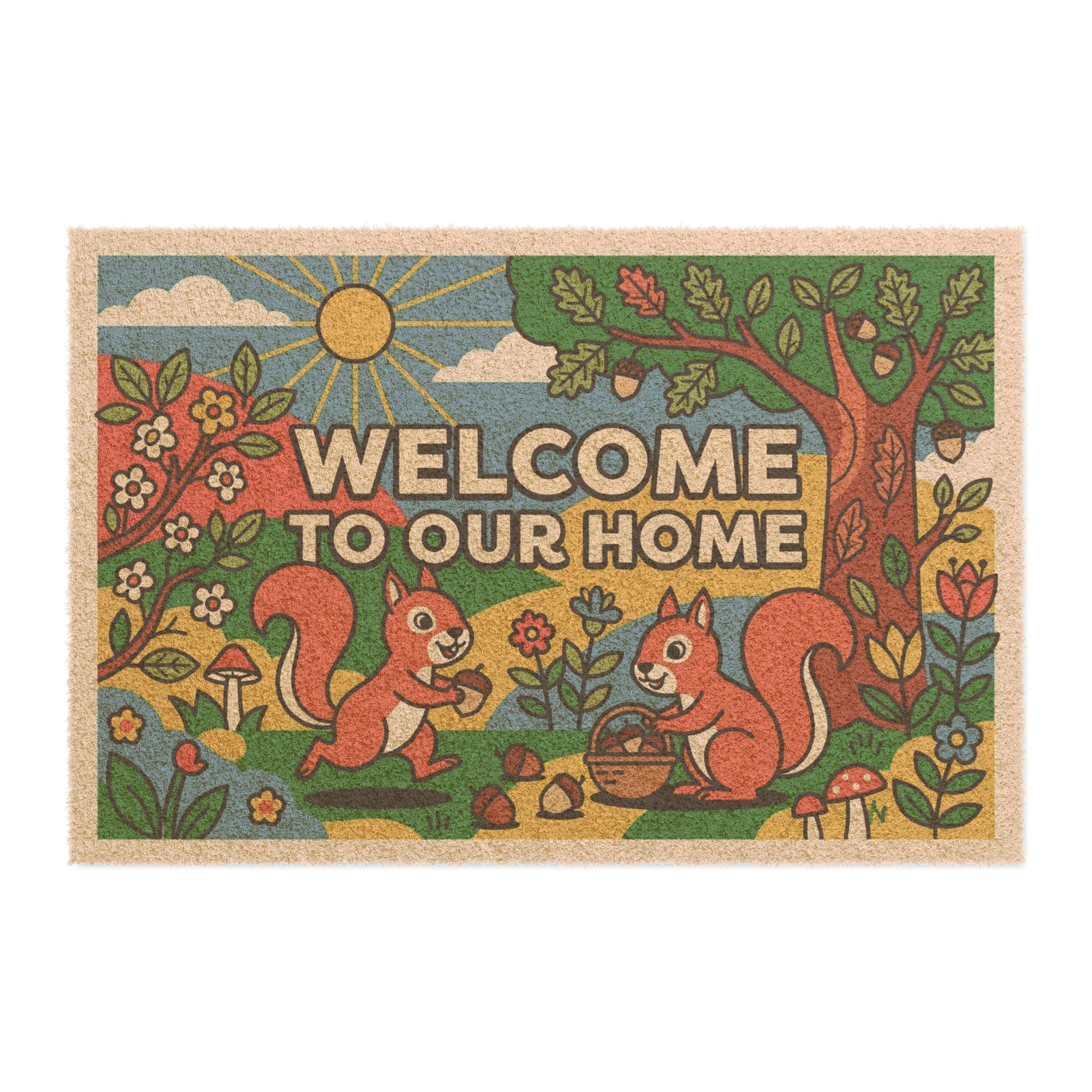 Retro Pop Art Squirrels Welcome Doormat