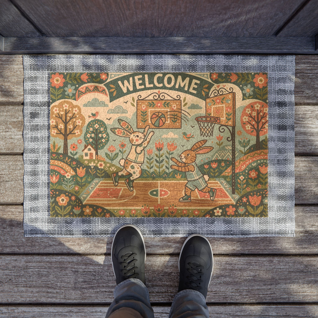 Nordic Spring Hoops Bunnies Welcome Doormat