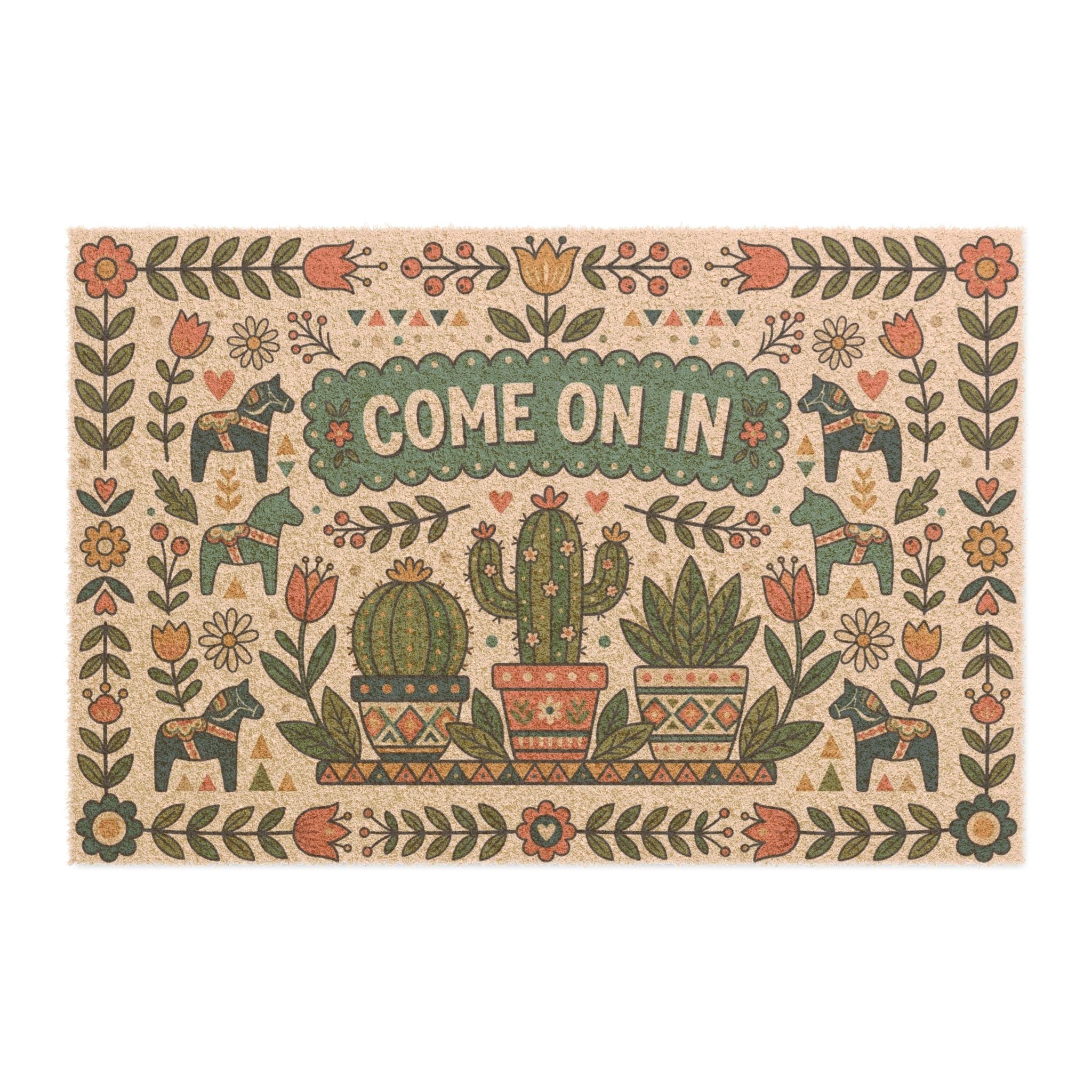 Nordic Folk Desert Cacti Welcome Doormat