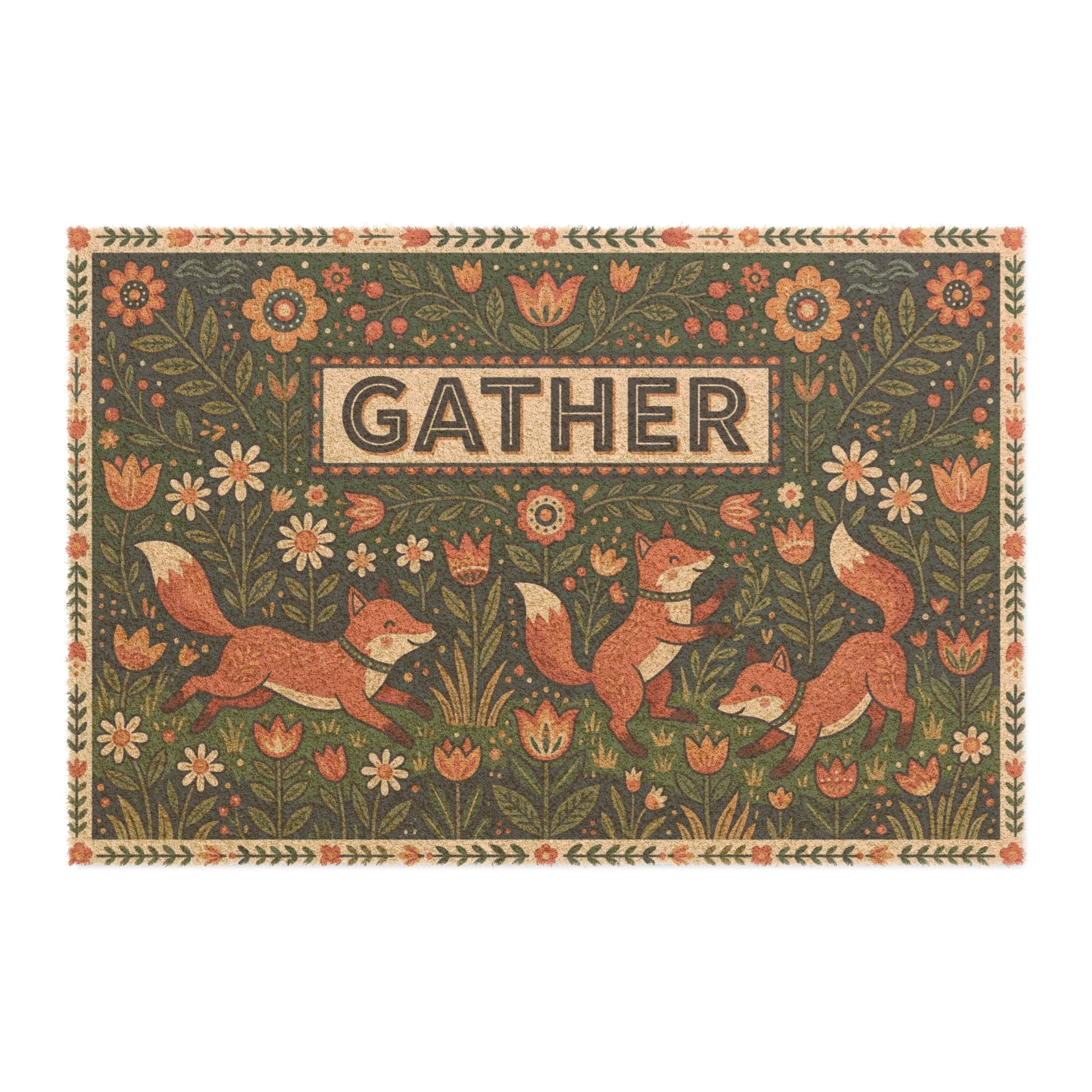 Cozy Nordic Foxes Spring Gather Doormat