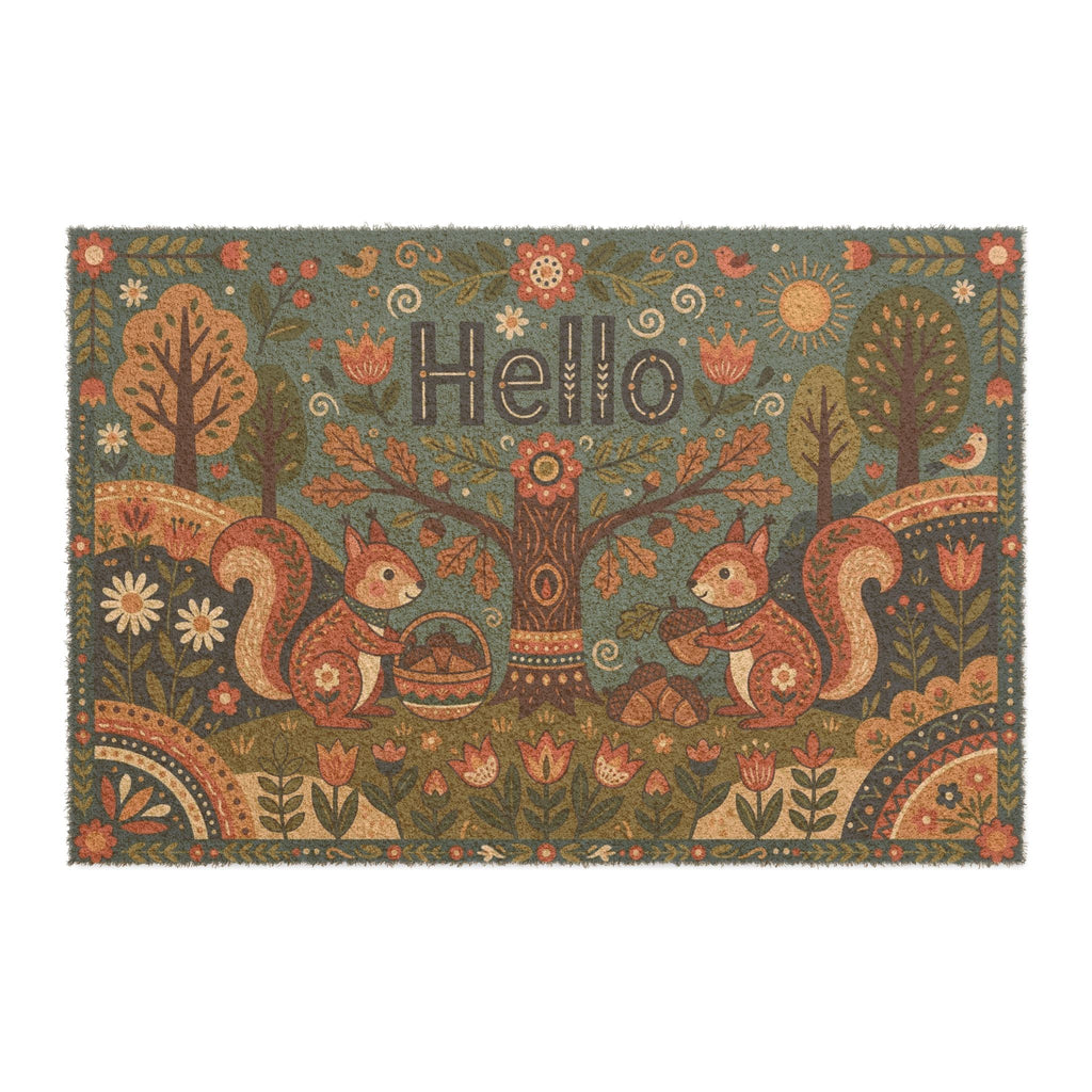 Nordic Folk Squirrels Hello Welcome Doormat