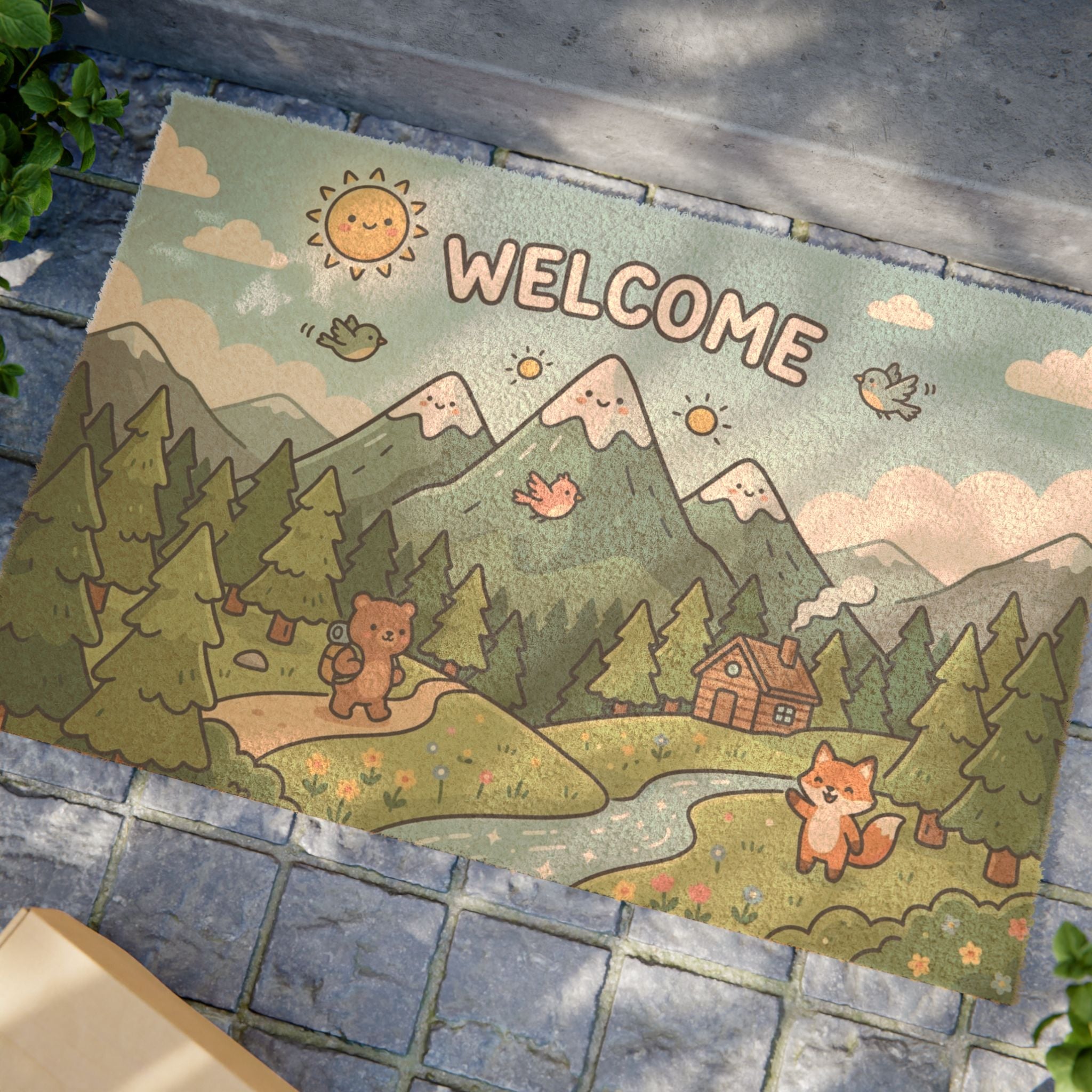 Happy Peaks & Forest Friends Welcome Mat