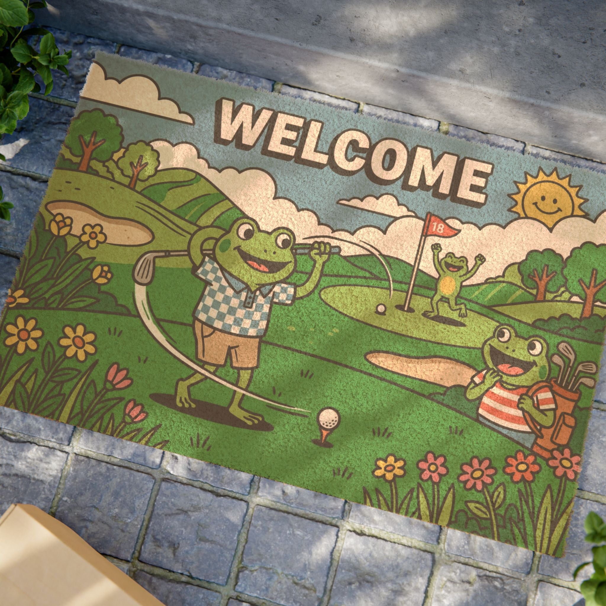 Retro Froggy Fairway Welcome Doormat