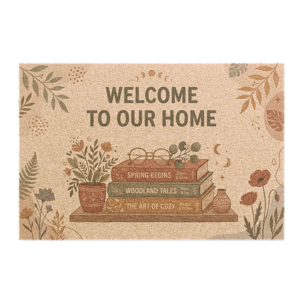 Boho Cozy Bookstack Botanical Welcome Art