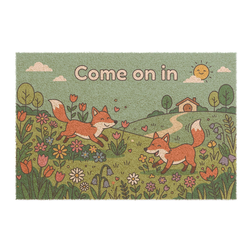 Playful Spring Foxes Welcome Doormat