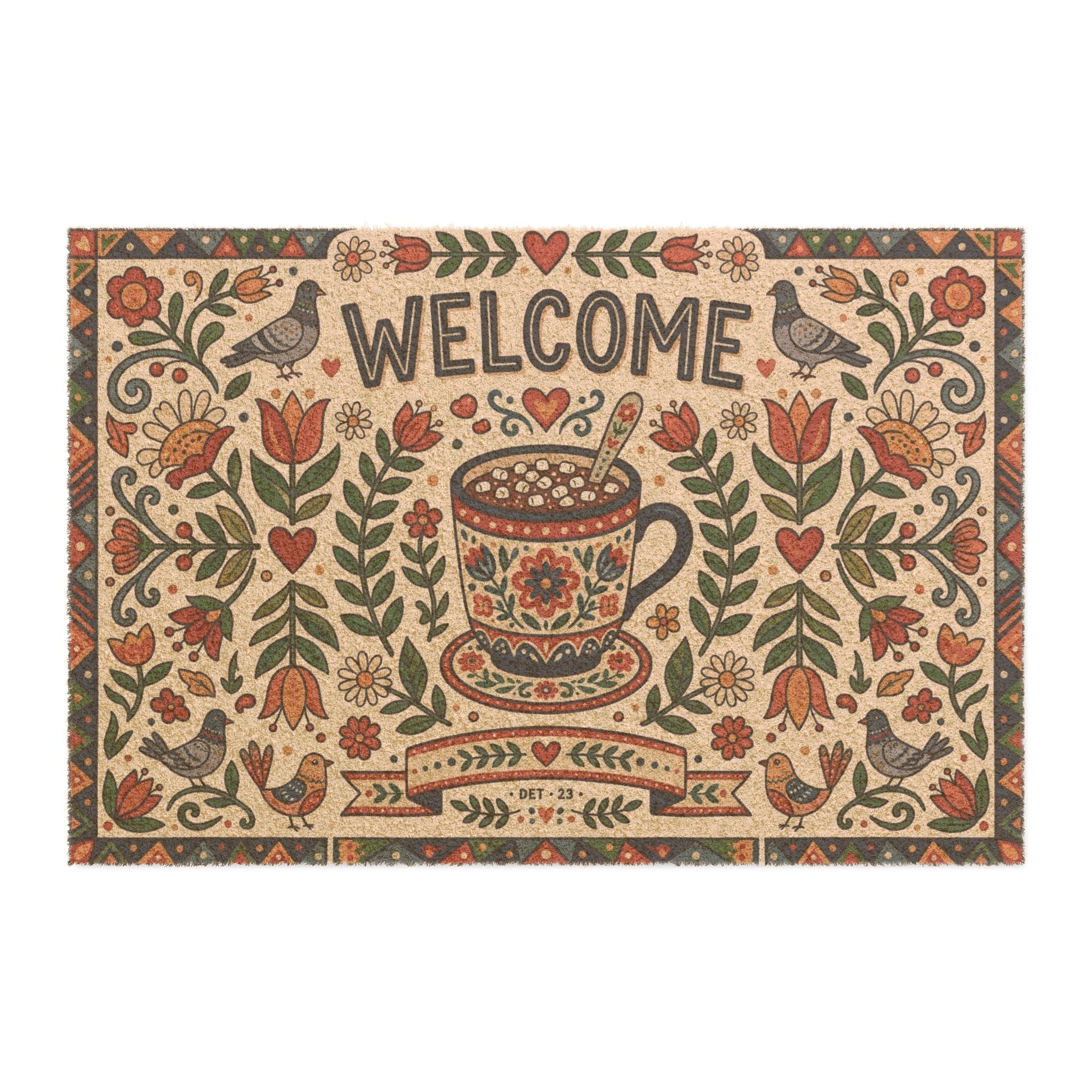 Nordic Folk Cocoa & Blooms Welcome Mat