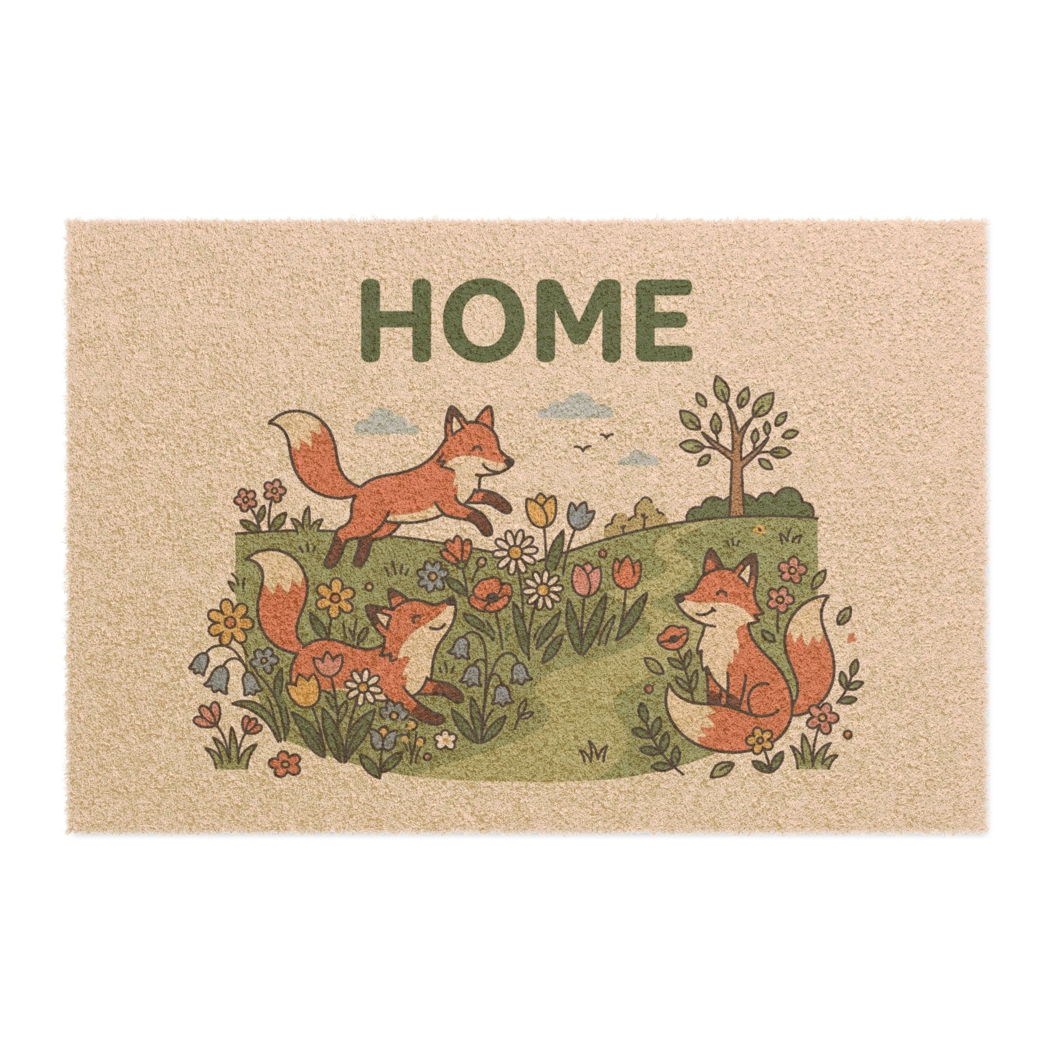 Playful Foxes Spring Home Doormat